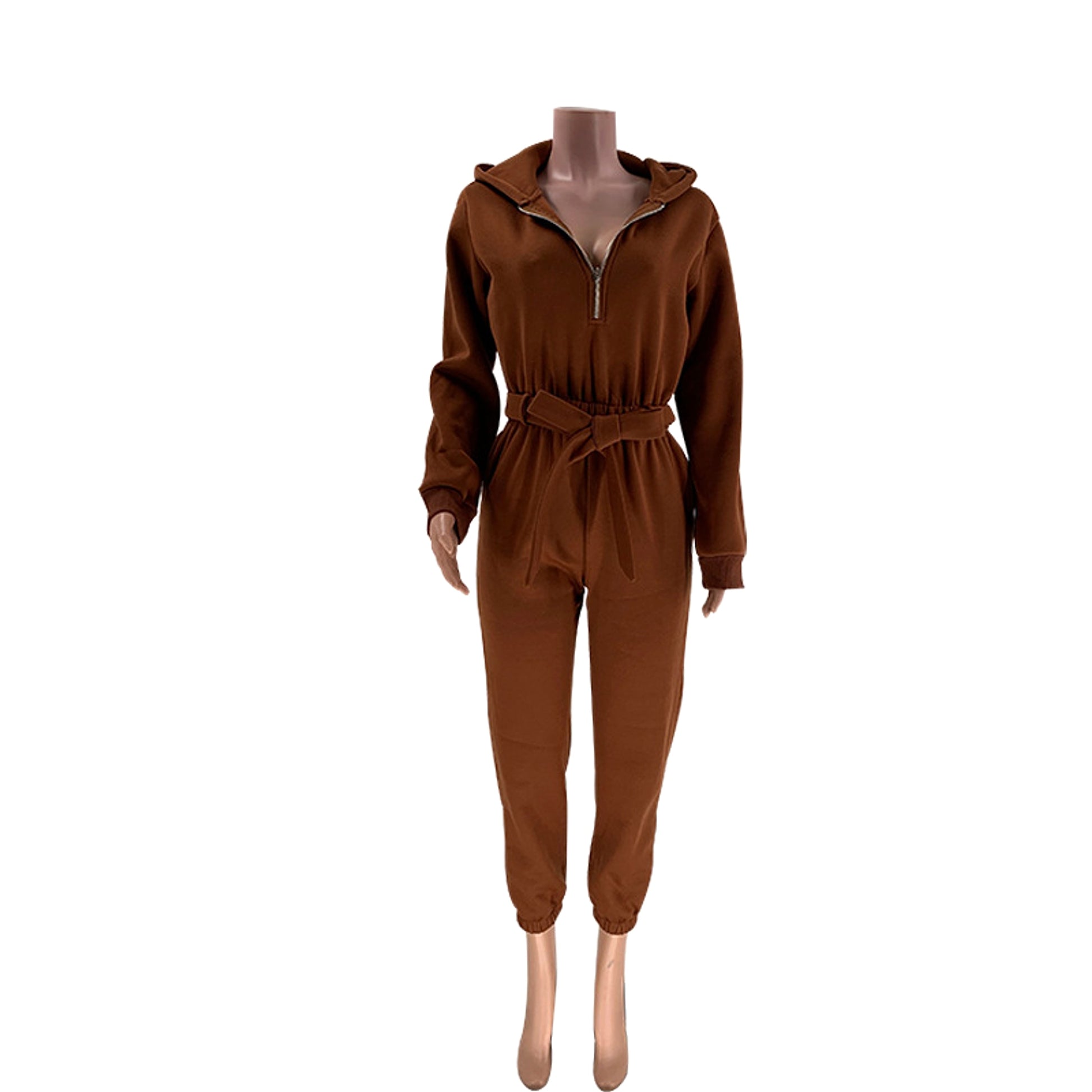 Slim-fit Long Sleeve Solid Color Hooded Half-open Collar Urban Leisure Women's Jumpsuit - enhanced image 6