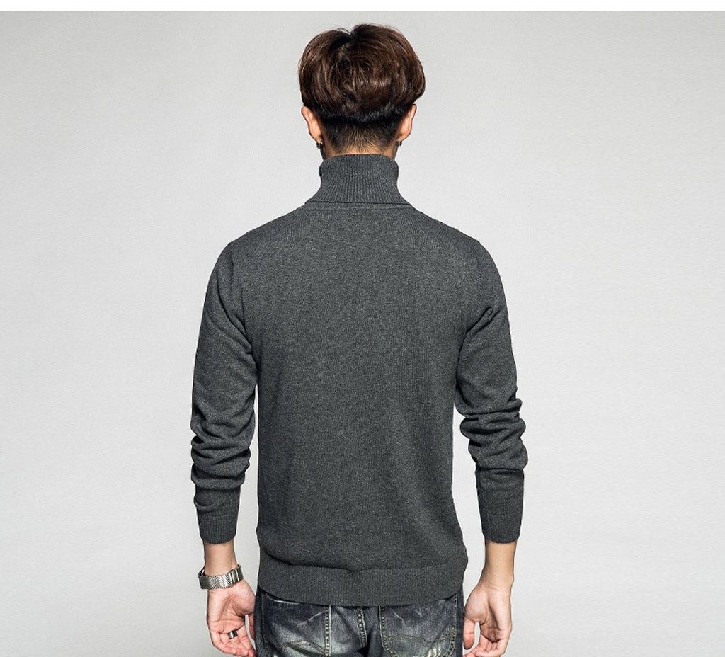 Solid Color Long Sleeve Turtleneck Pullover Men's Base Sweater - enhanced image 6