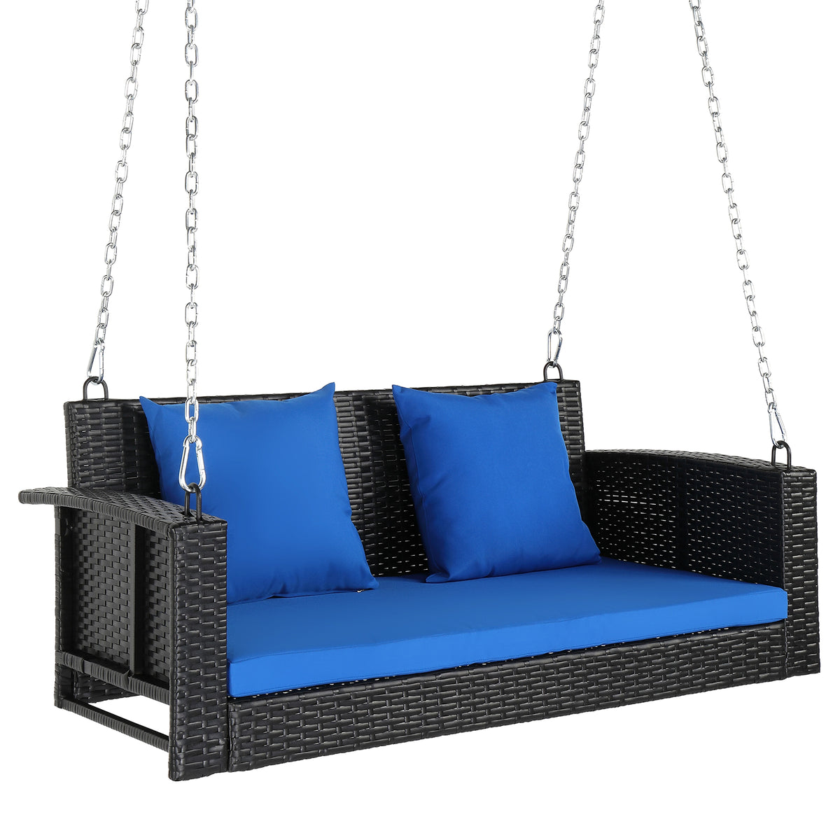SolunaSwing™ – 4ft Black Rattan Hanging Chair with Blue Cushions - enhanced image 6
