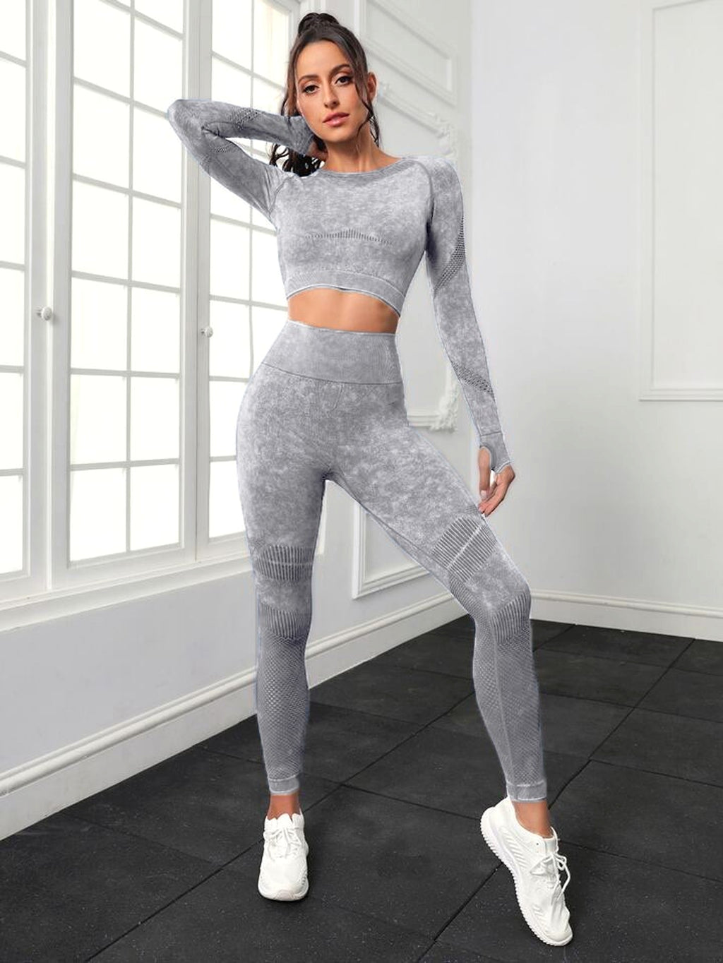 A.1 Sports Long Sleeve Fitness Yoga Leggings Pants Two-piece Set - enhanced image 6