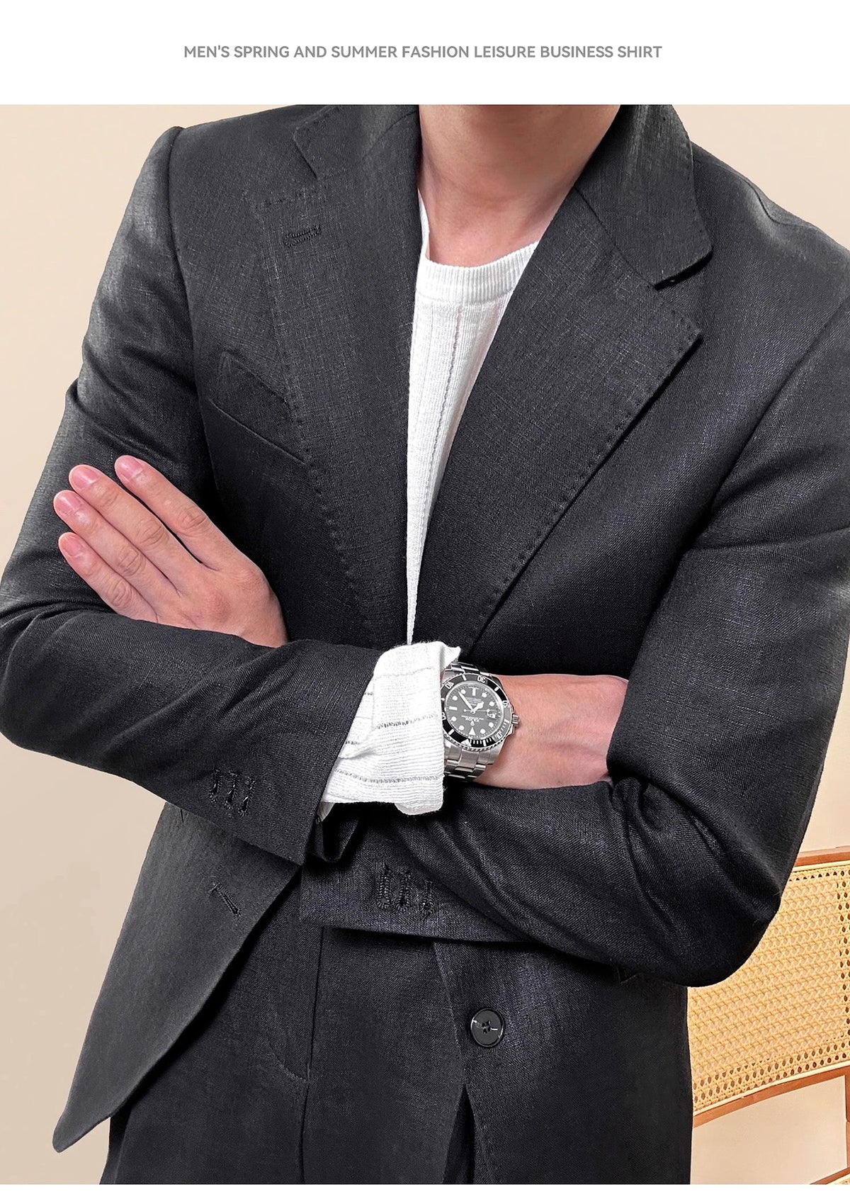 Spring Pure Linen Suit Suit Men's Solid Color - enhanced image 6