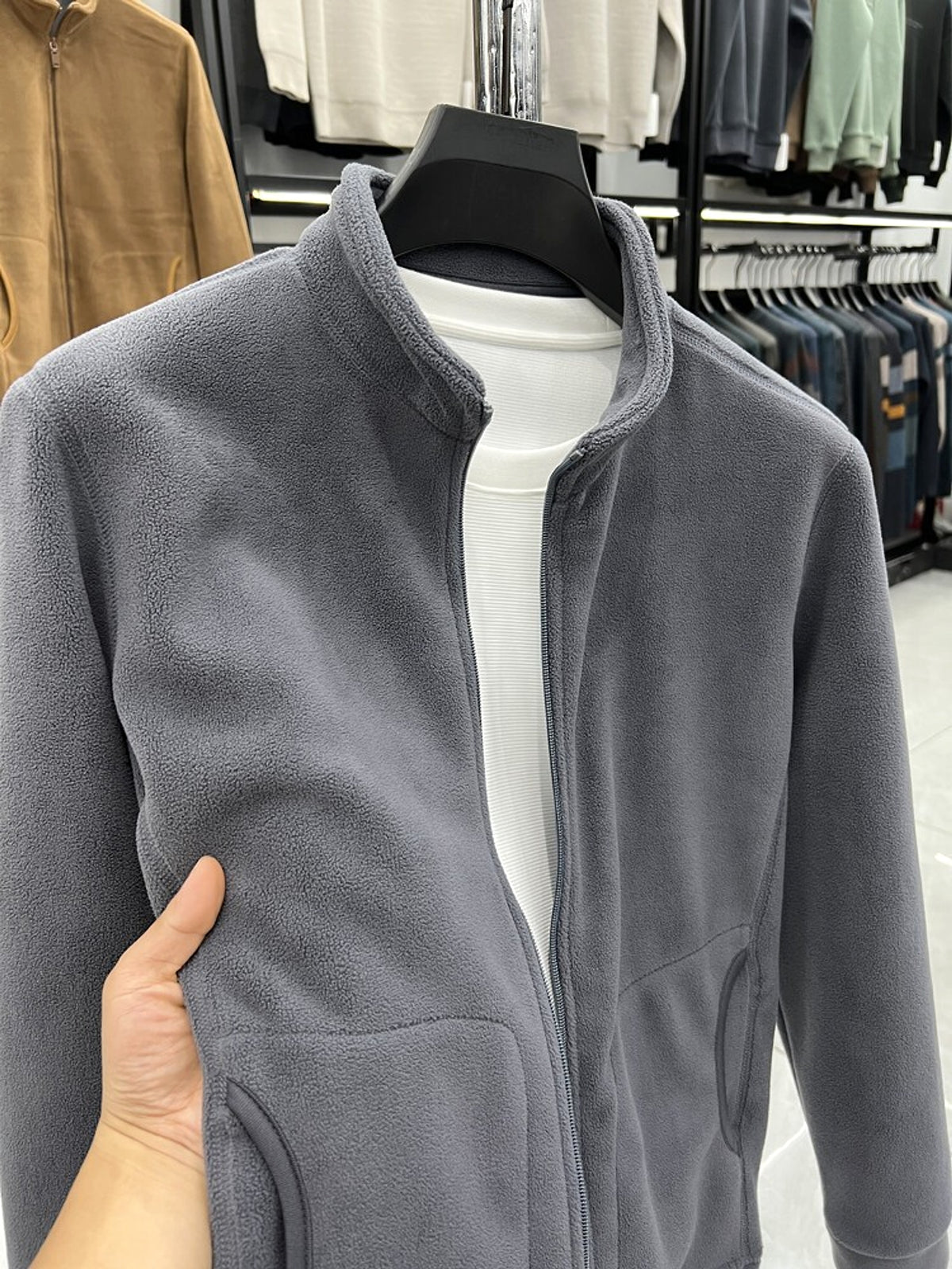Stand Collar Zipper Thermal Polar Fleece Men's Coat - enhanced image 6