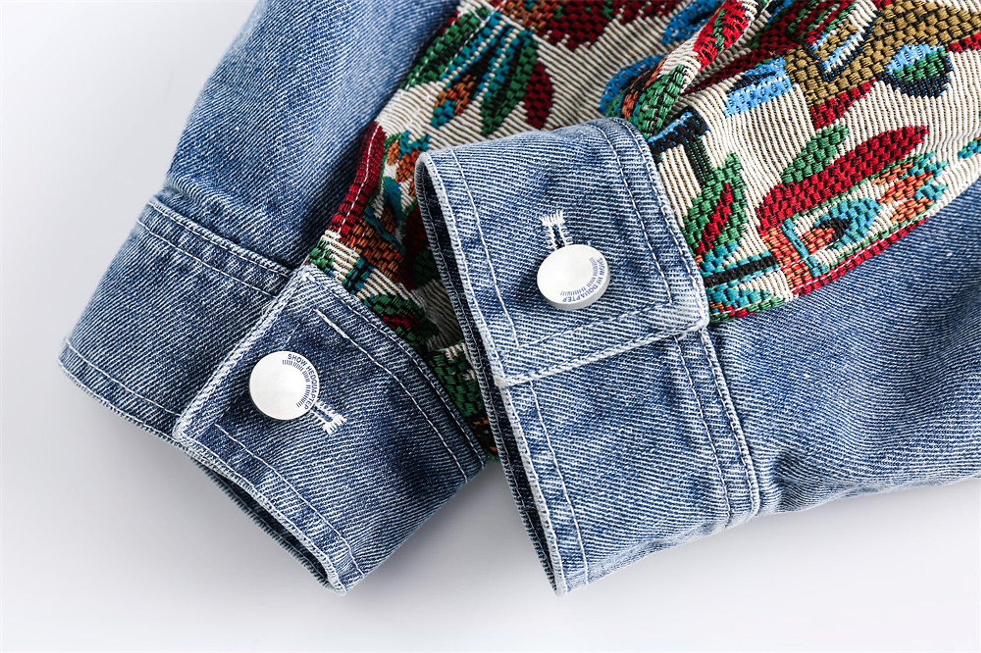 1. Stitching Embroidery Frayed Hem Denim Jacket Women - enhanced image 6