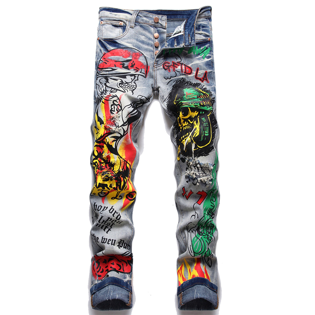 Stretch Print Dye Skinny Men's Jeans - enhanced image 6