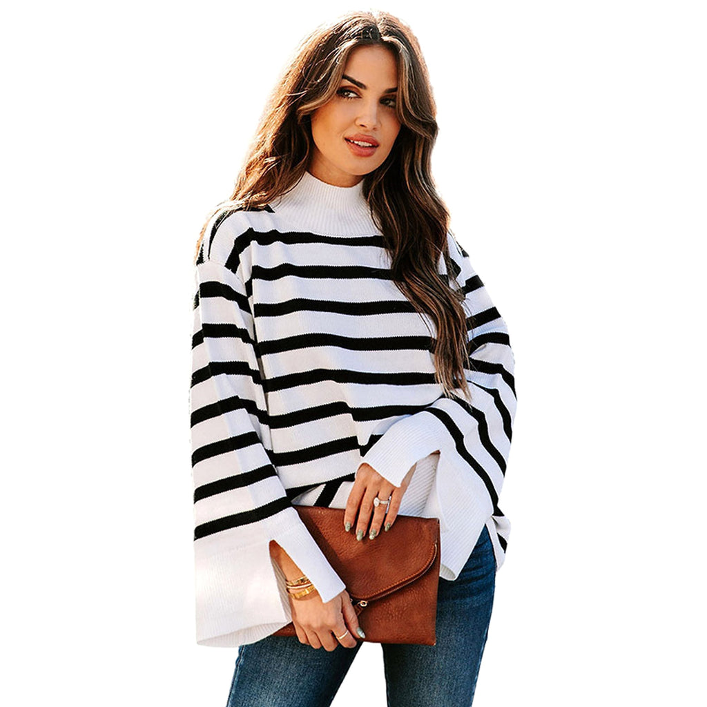 Striped Turtleneck Sweater Women's Cuffs - enhanced image 6