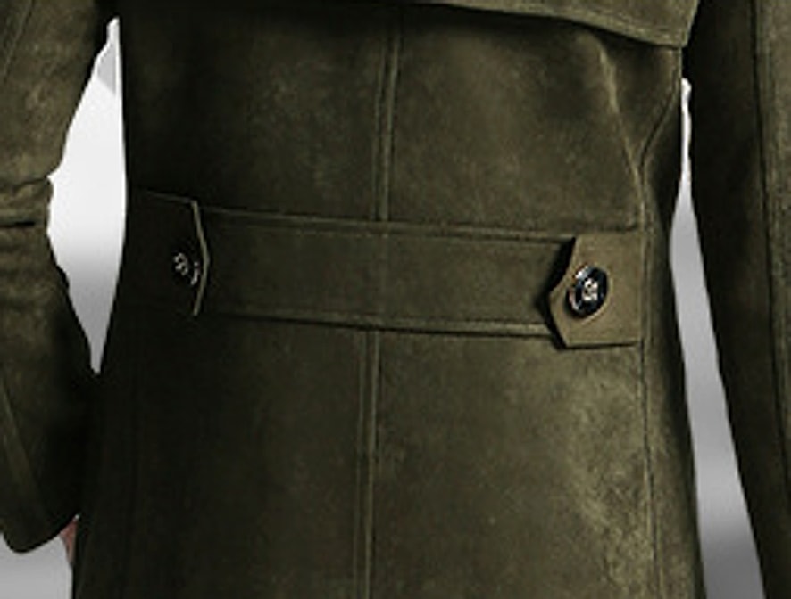 Suede Men's Solid Color Trench Coat - enhanced image 6