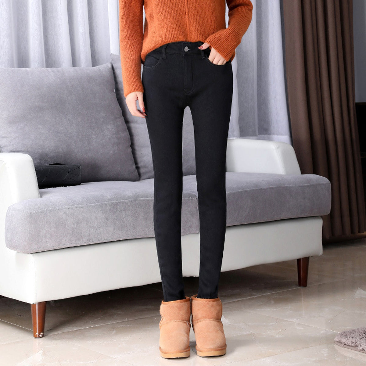 Thick lamb cashmere fashion stretch jeans women - enhanced image 6