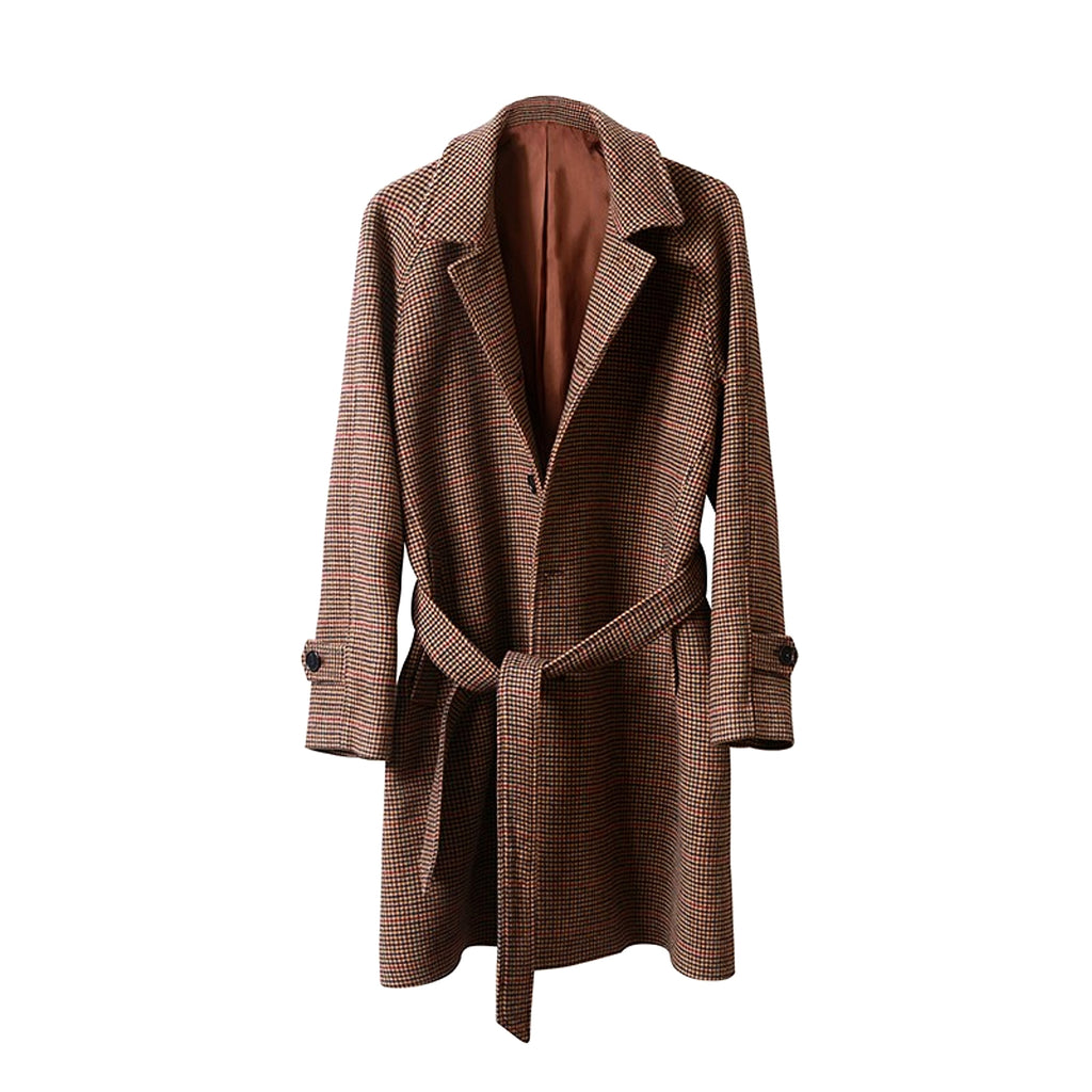 Vintage Gentleman Houndstooth Men's Clothing Woolen Trench Coat - enhanced image 6