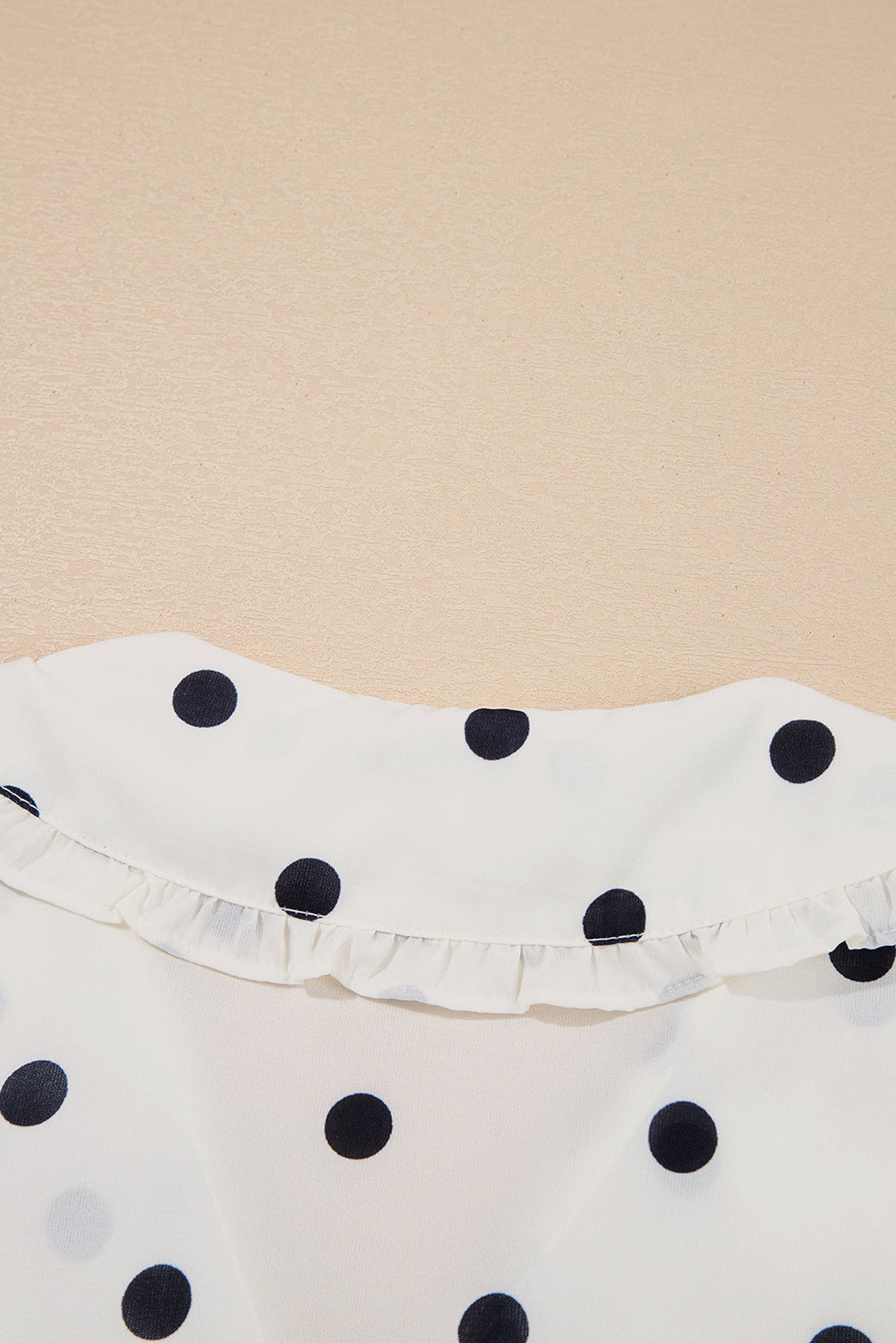 White Polka Dot Collared Lace up Font Puff Sleeve Peplum Top - enhanced image 6