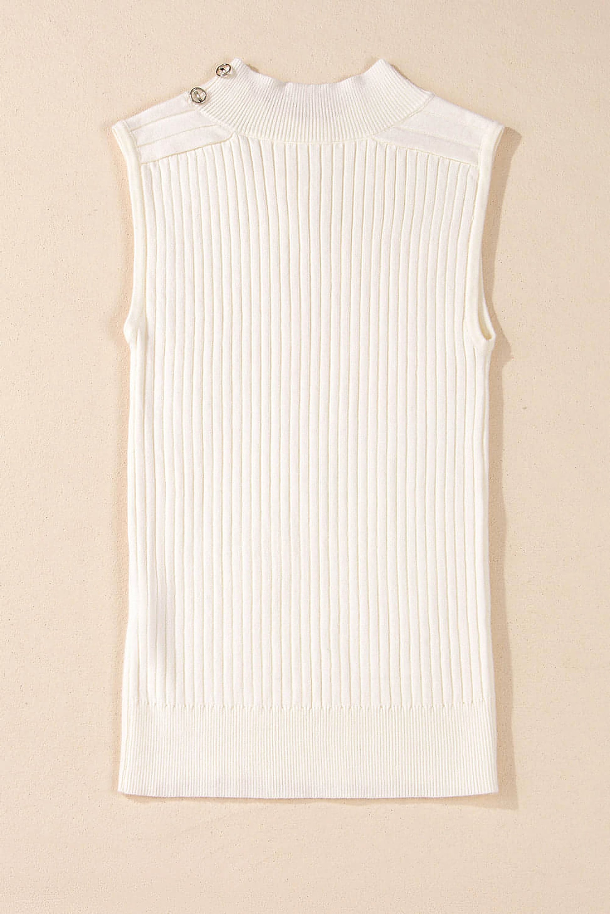 White Ribbed Knit High Neck Sweater Vest - enhanced image 6