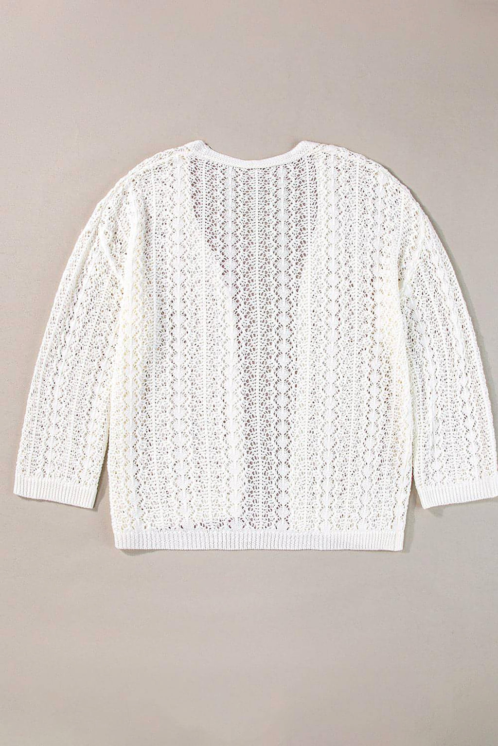 White Stylish Hollow Out Knit Drop Shoulder Cardigan - enhanced image 6