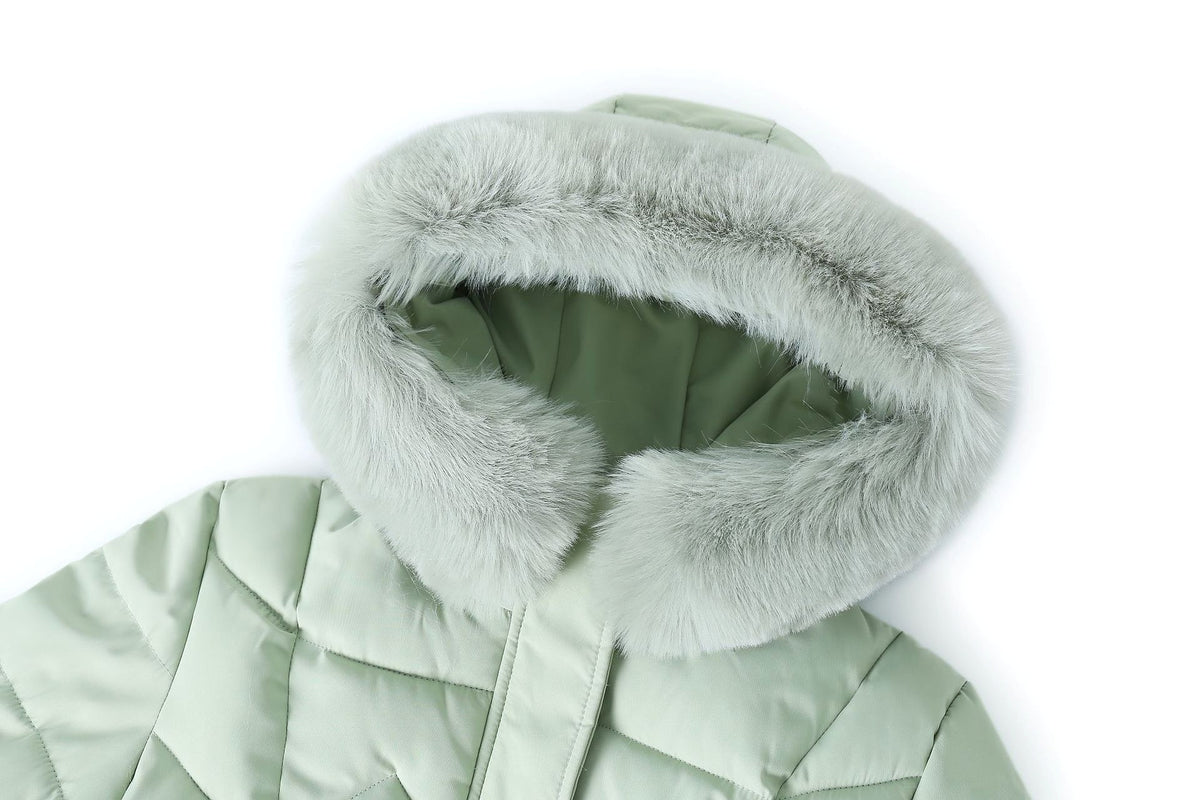 Winter Long Coat With Thickened Fur Collar Straight Slim Cotton-padded Jacket Women - enhanced image 6