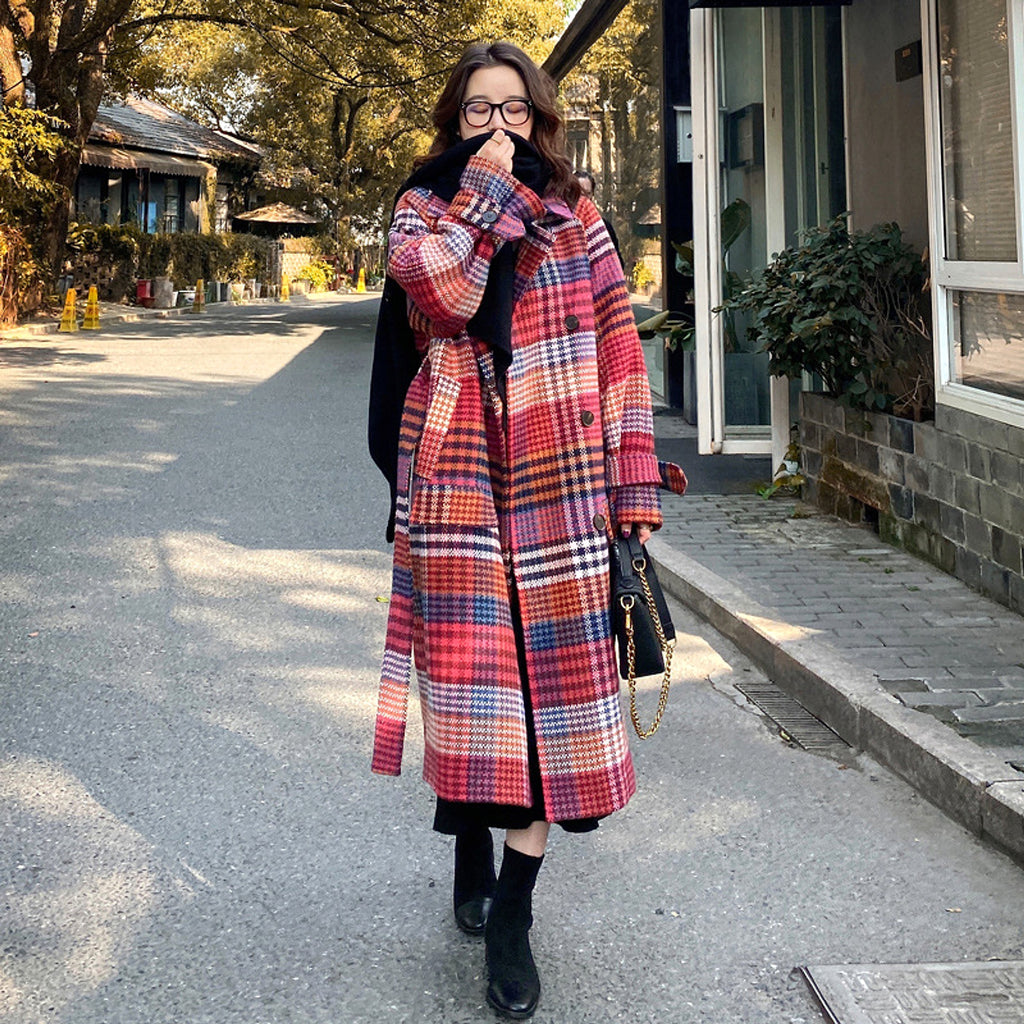 Winter New Plus Size Women's Thick Woolen Retro Check Woolen Coat Jacket - enhanced image 6