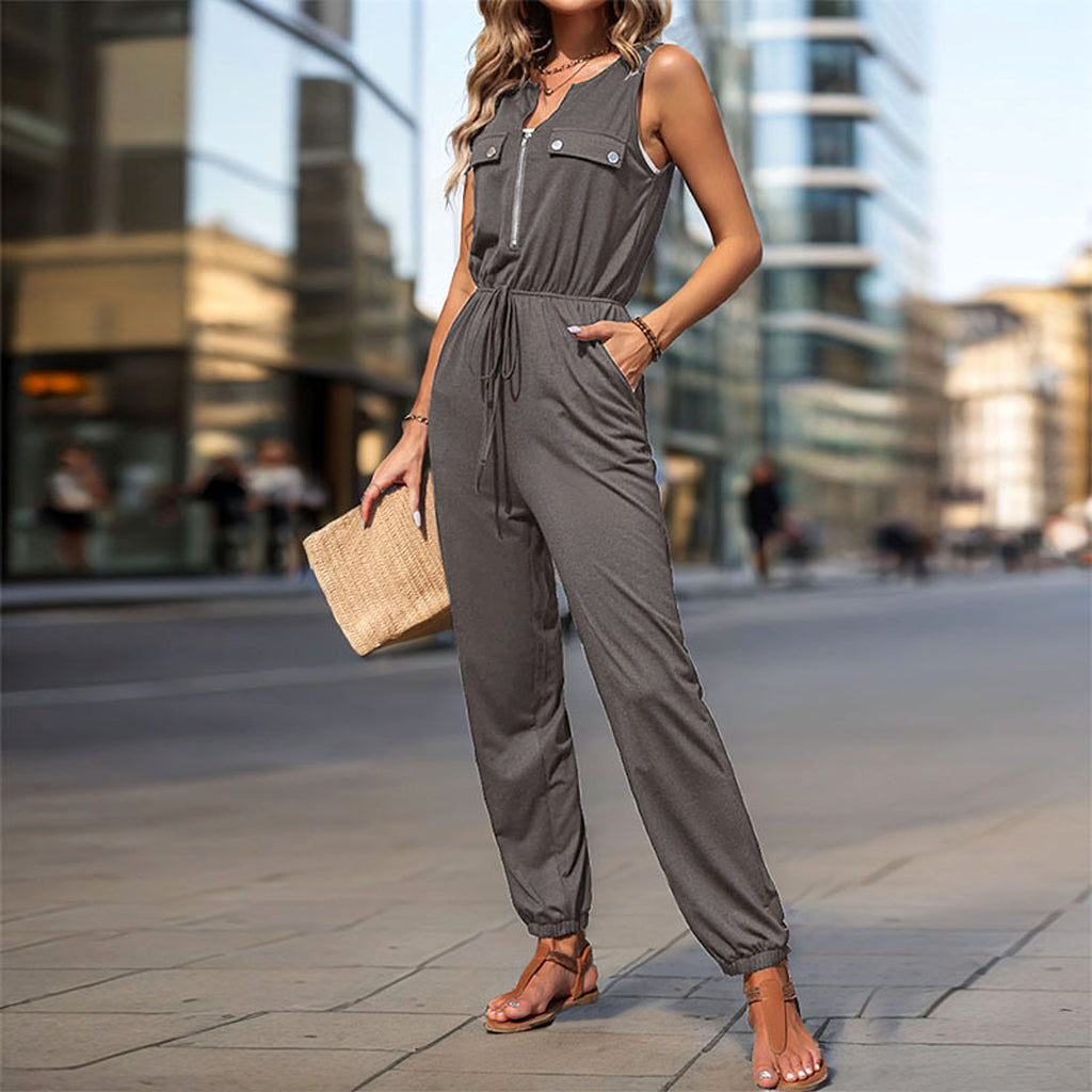 Women's Black Sleeveless Long Jumpsuit - enhanced image 6