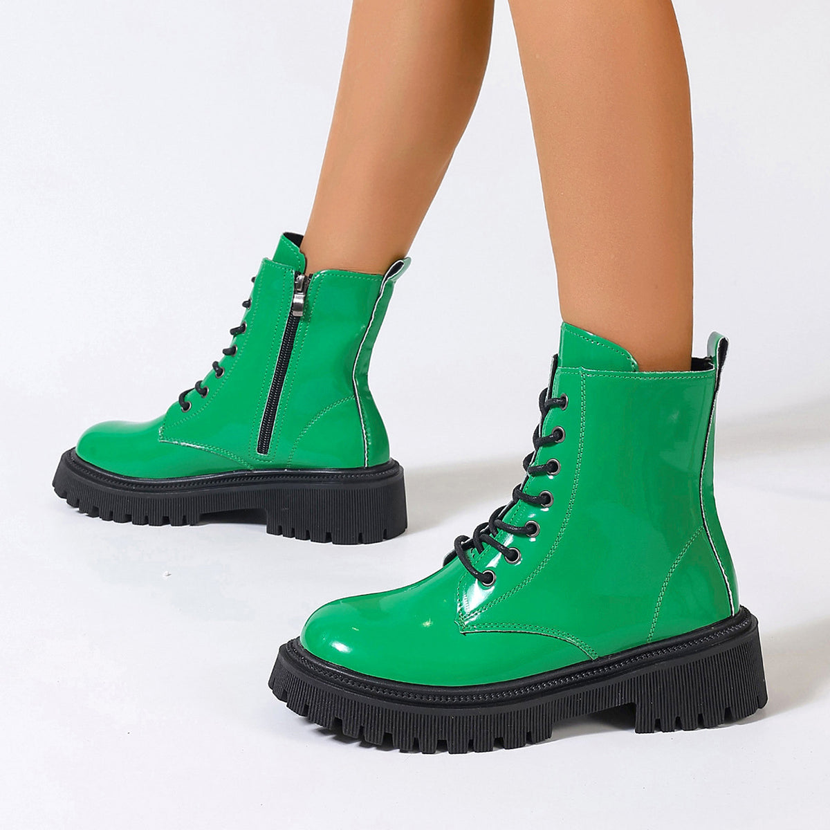 Women's Bright Leather Side Zipper Boots - enhanced image 6