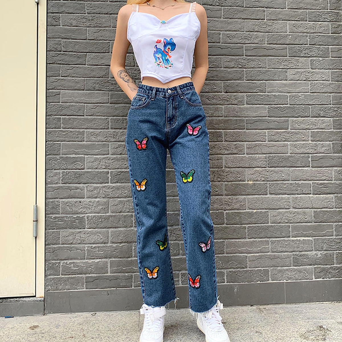 Women's butterfly straight jeans - enhanced image 6