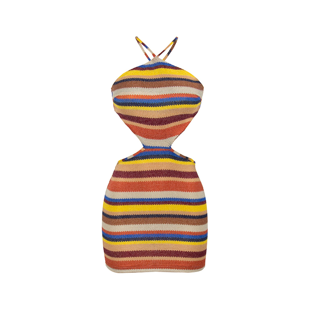 Women's Elegant Striped Halter Lace-up Sheath Slim Fit Dress - enhanced image 6