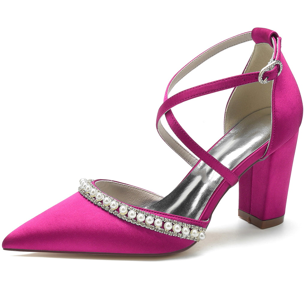 Women's Fashion Pointed Toe Chunky Rhinestone High Heels Shoe - enhanced image 6