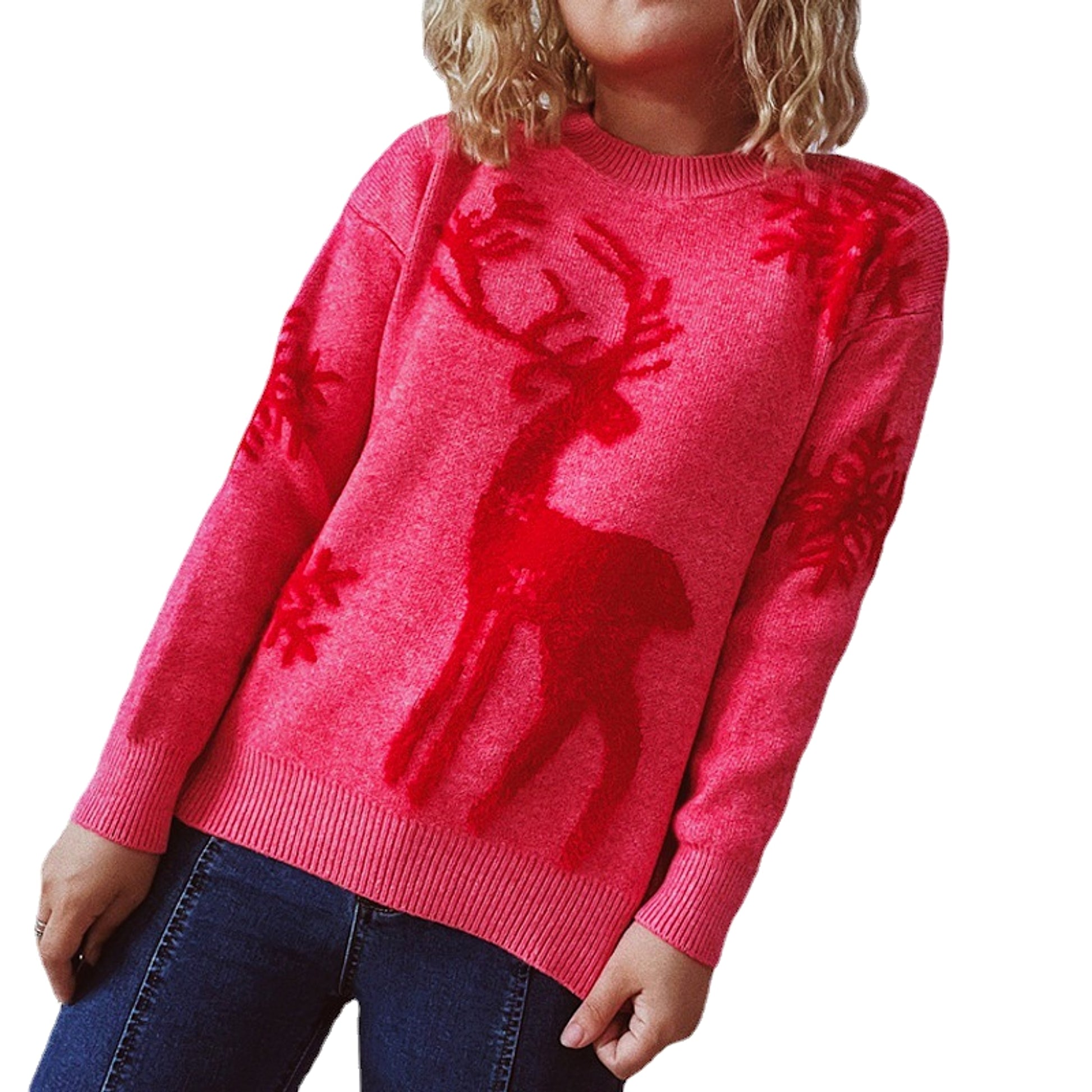 Women's Fashion Round Neck Long Sleeve Knitted Christmas Sweater - enhanced image 6