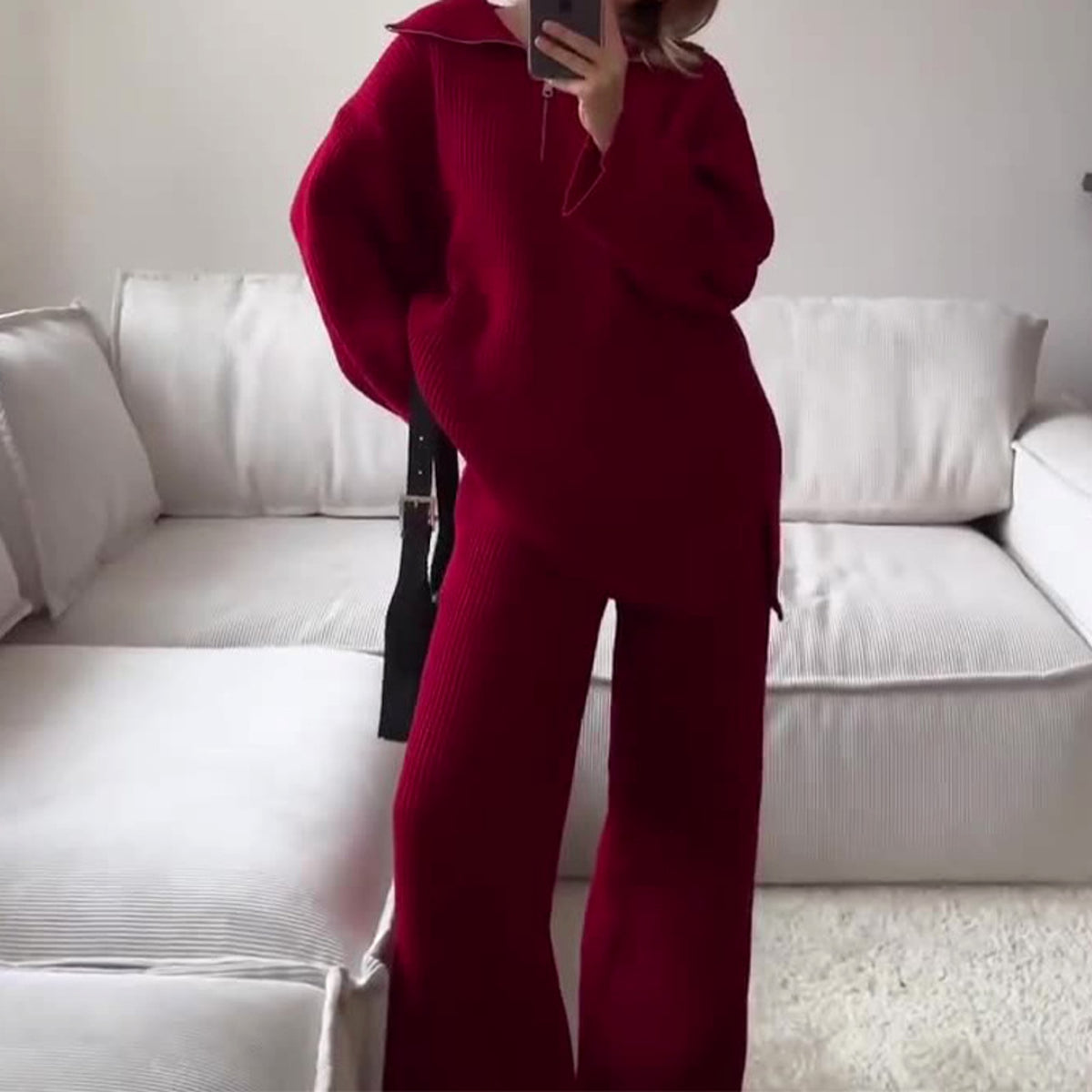 Women's Fashion Solid Color Half Zipper Tracksuit - enhanced image 6