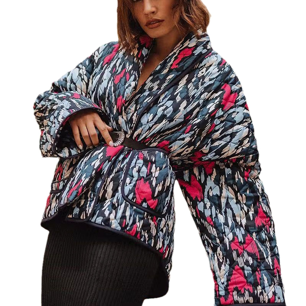 Women's Fashion Temperament Printed Thin Pocket Decorative Cotton-padded Coat Jacket - enhanced image 6