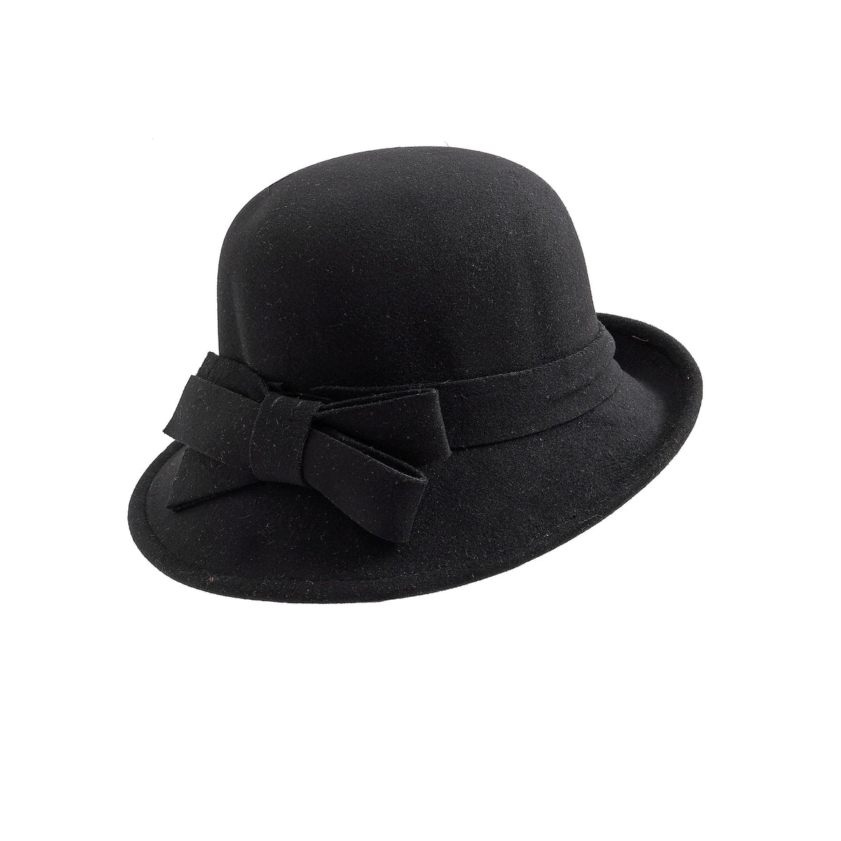 Women's French-style Elegant Retro Woolen Bowler Hat Curling Bow - enhanced image 6