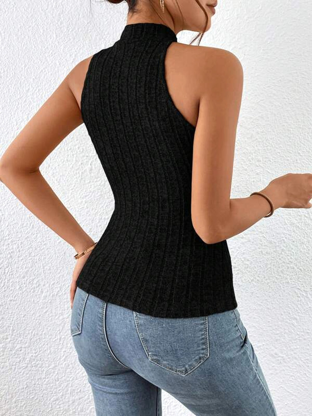 Women's Halter Sleeveless Brushed Knitted Top (T-shirt) - enhanced image 6