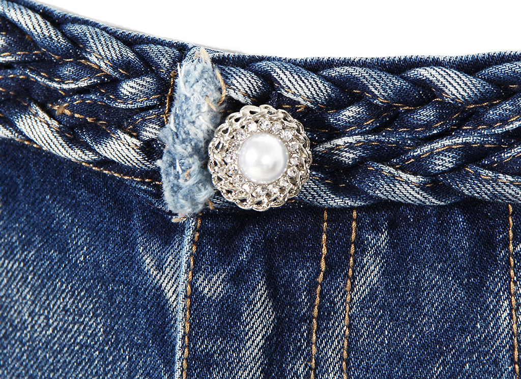 Women's Handmade Braided Wide Leg Jeans - enhanced image 6