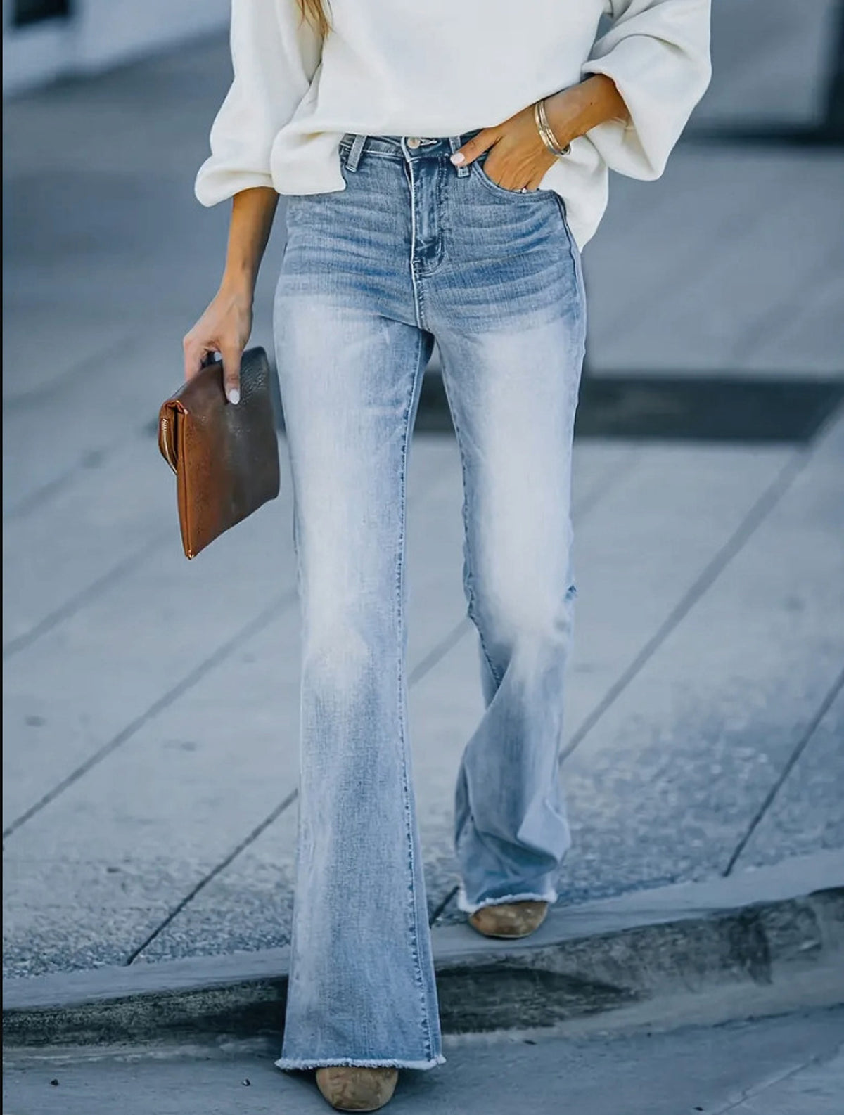 Women's Jeans Slightly Flared High Waist Slim Fit - enhanced image 6