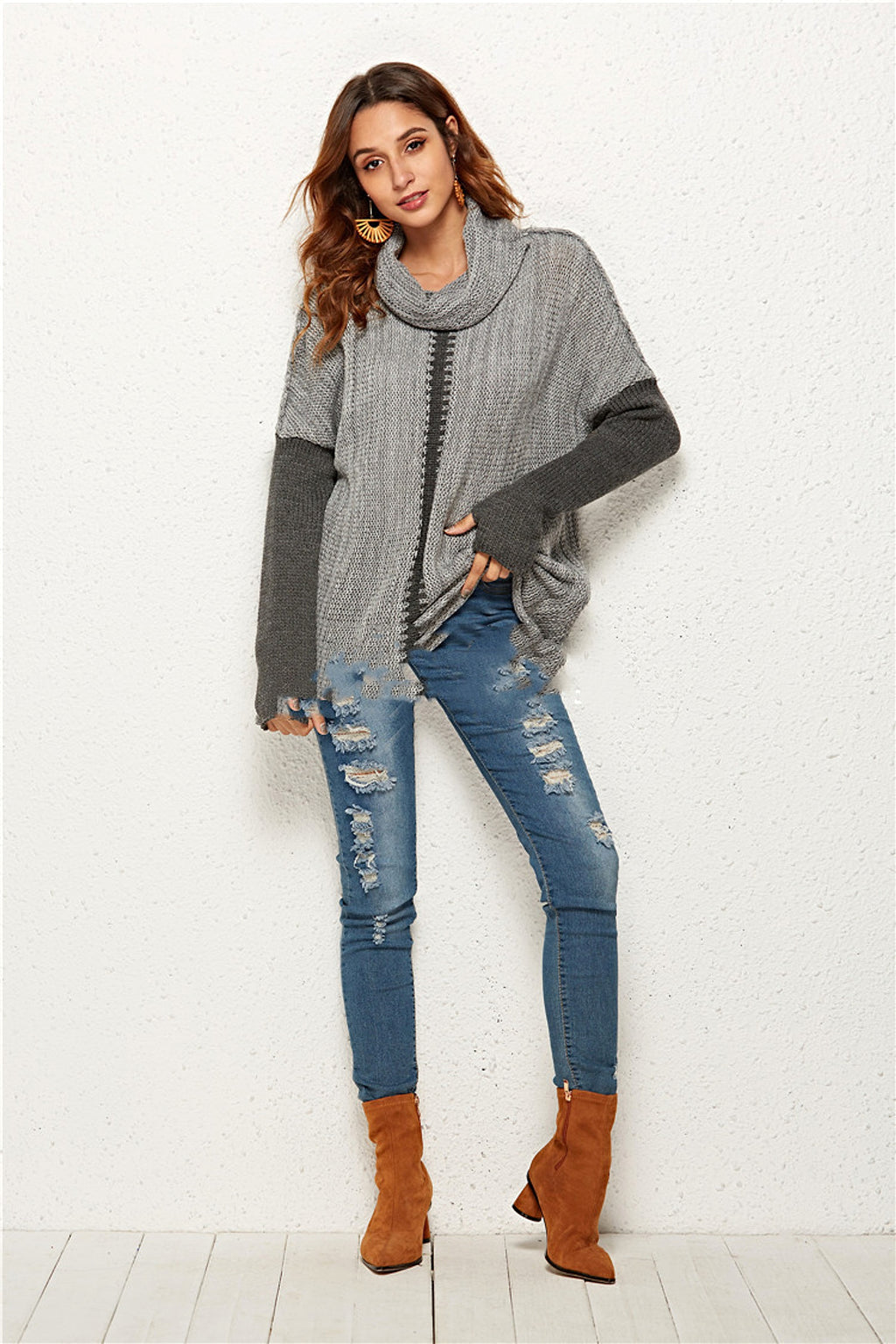 A1. Women's Knitted Pullover Sweater With Holes In Fingers - enhanced image 6