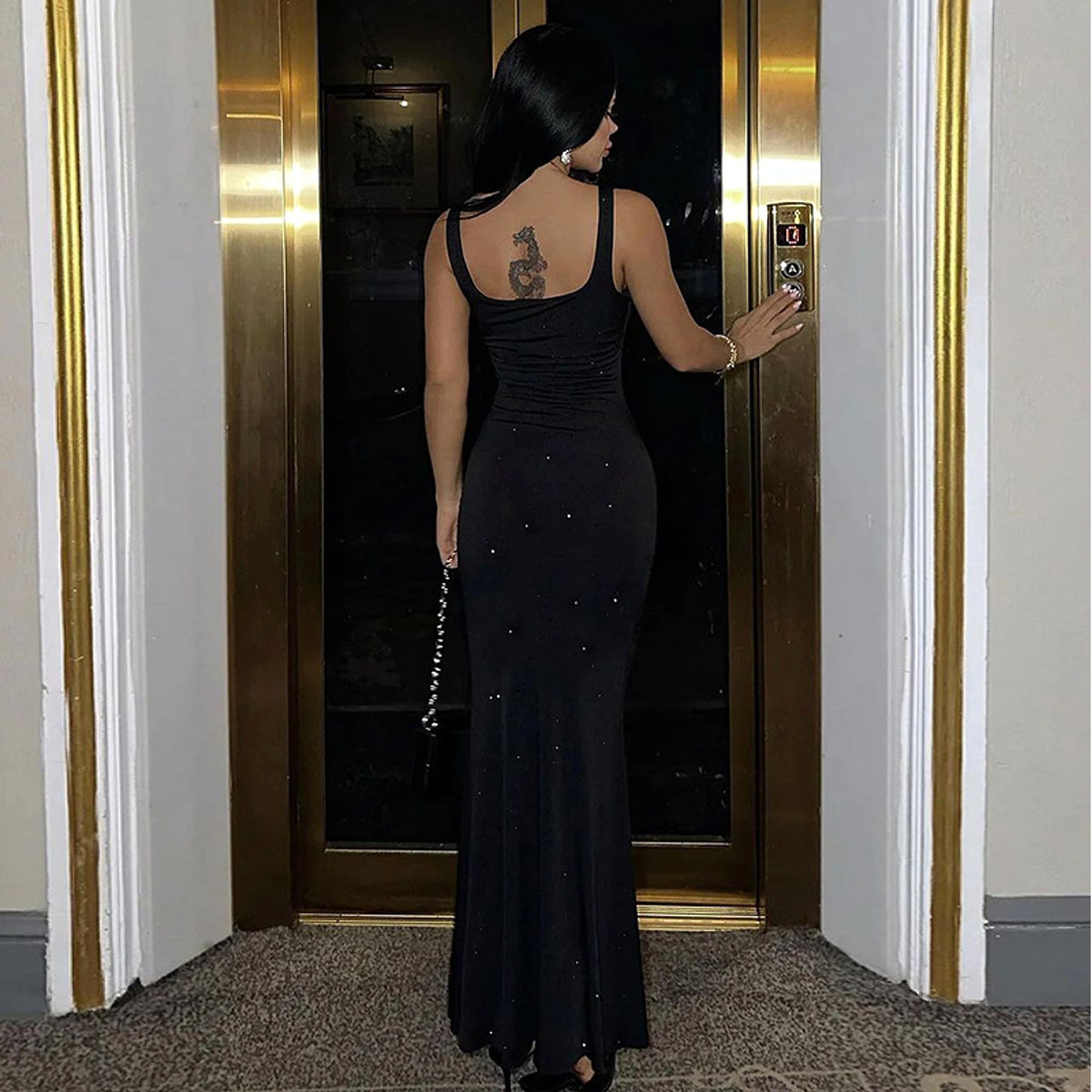 Women's Low-cut U-neck Sequin Hot Drilling Hip Spaghetti Straps Dress - enhanced image 6