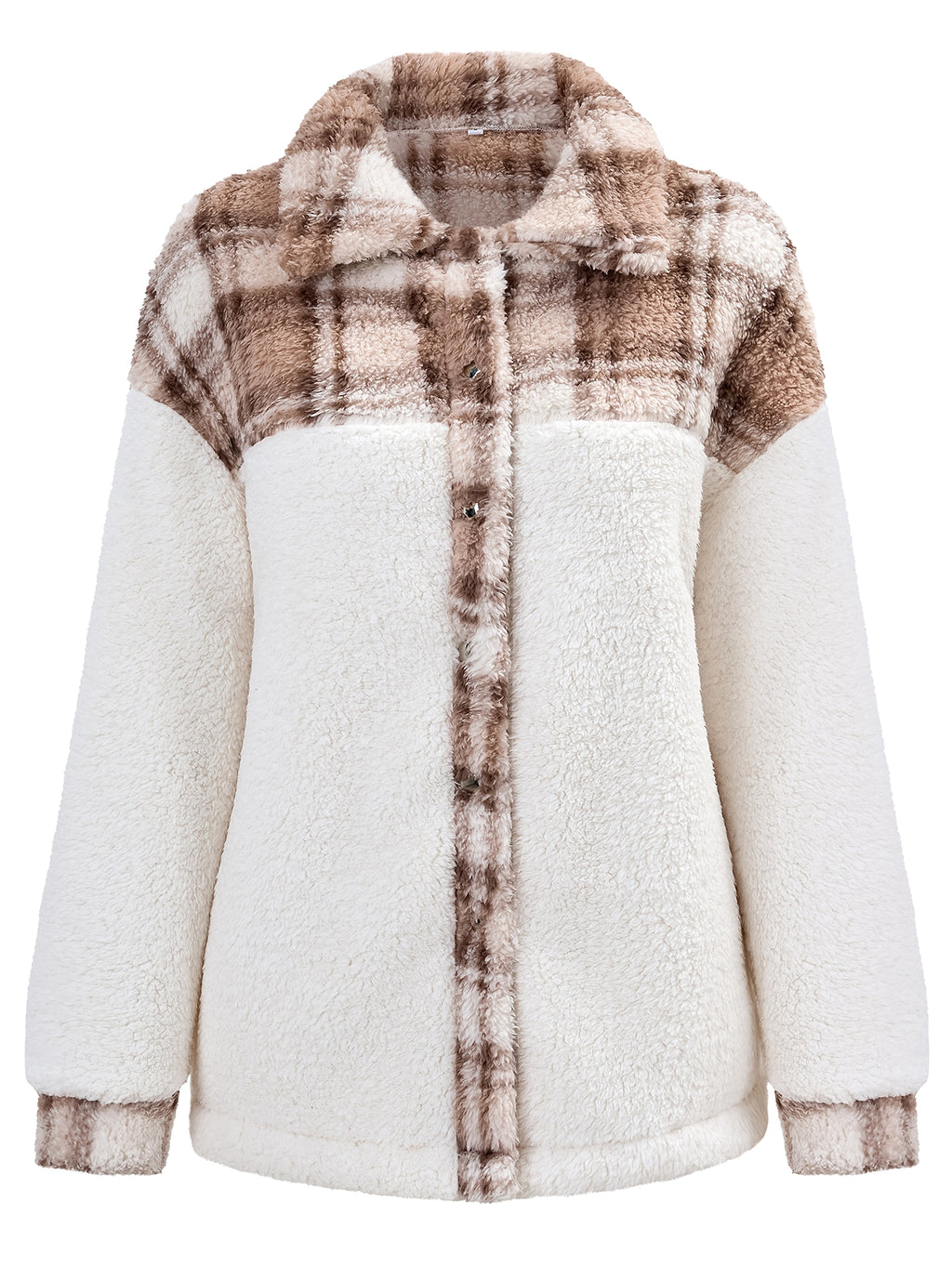 Women's Patchwork Lapel Loose Long Sleeve Plush Coat Jacket - enhanced image 6