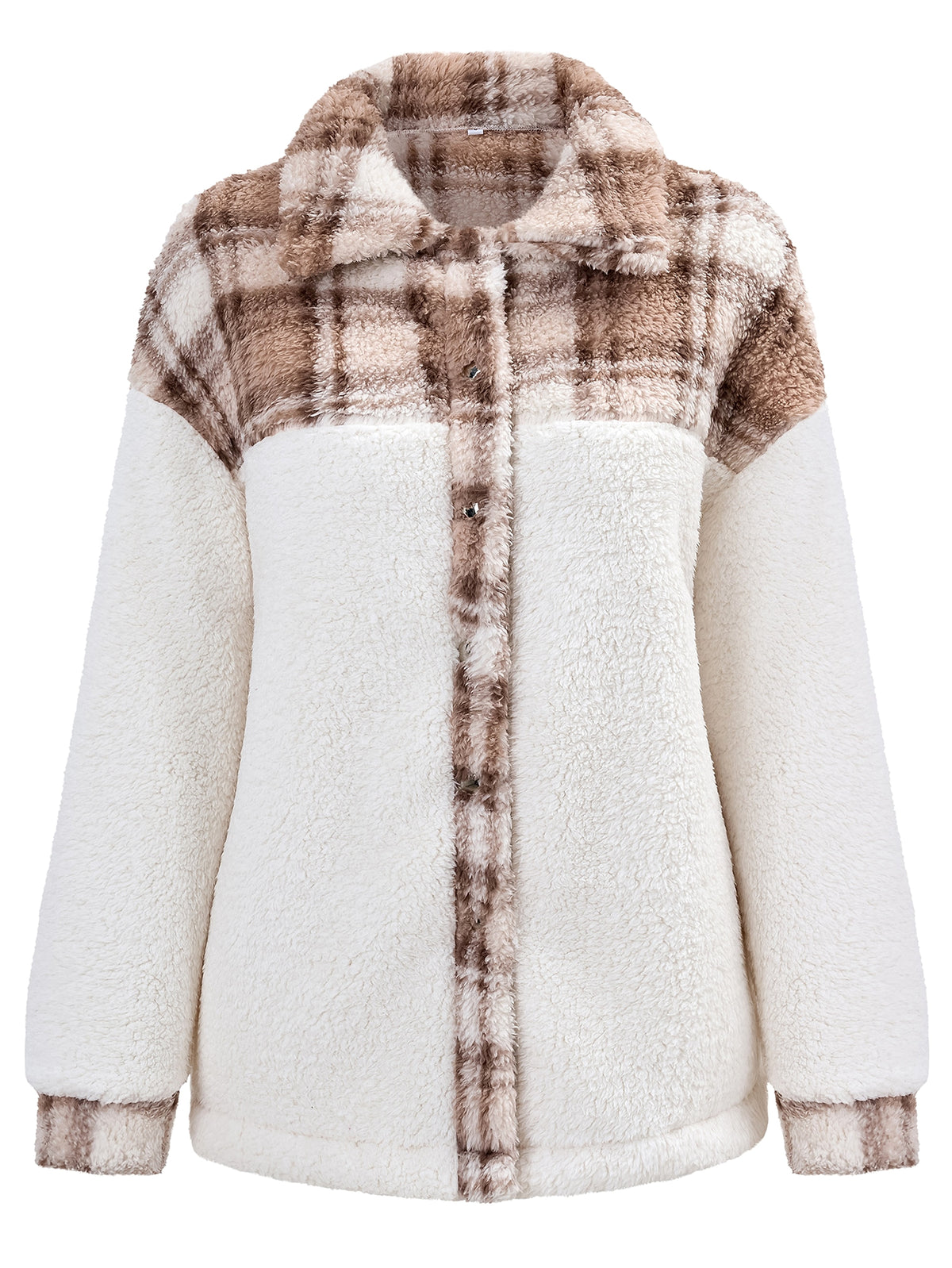 Women's Patchwork Lapel Loose Long Sleeve Plush Coat Jacket - enhanced image 6