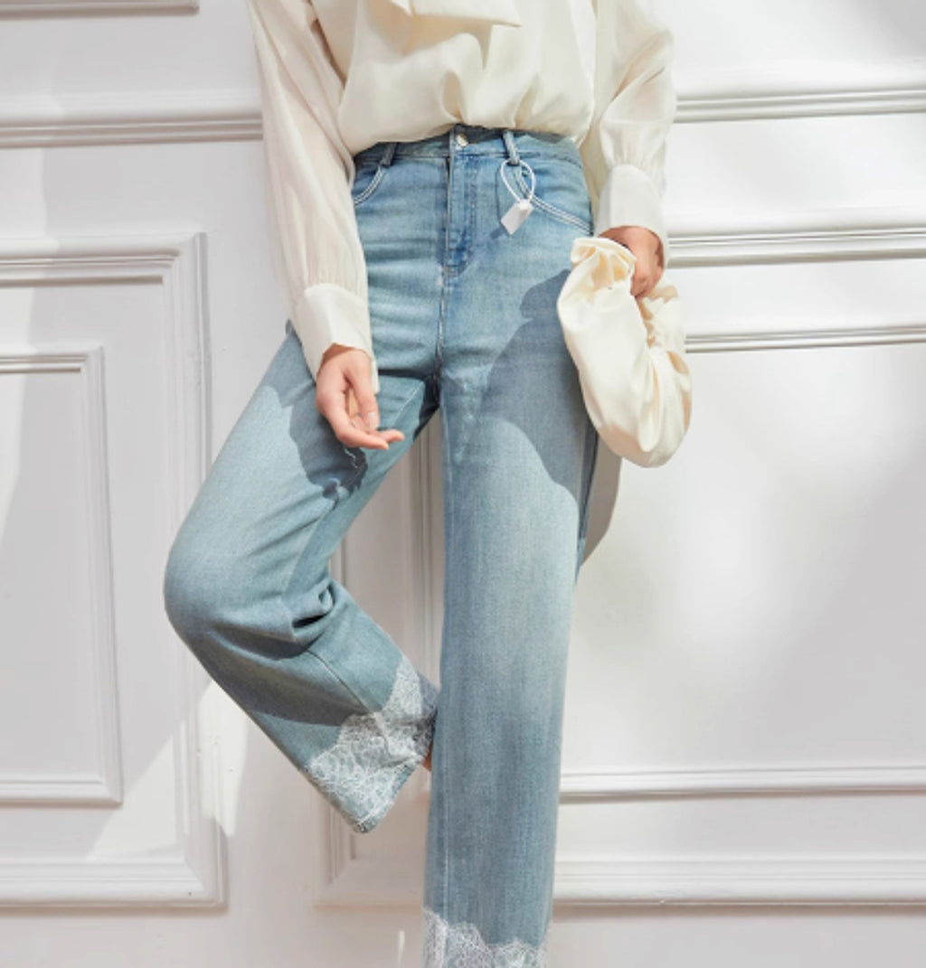Women's Retro Lace Patchwork Design Jeans - enhanced image 6