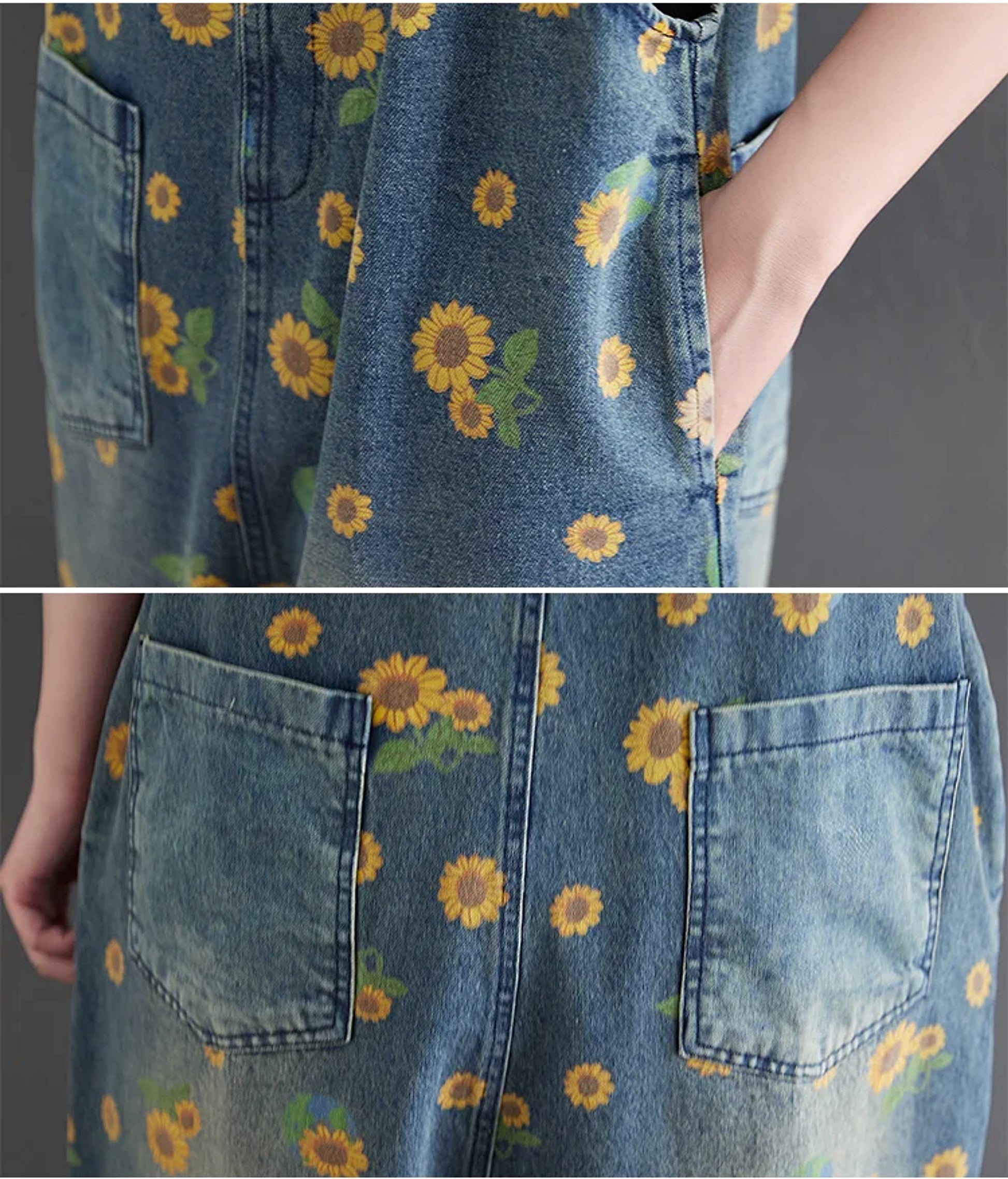 Women's Summer Retro Literary Print Denim Overalls - enhanced image 6