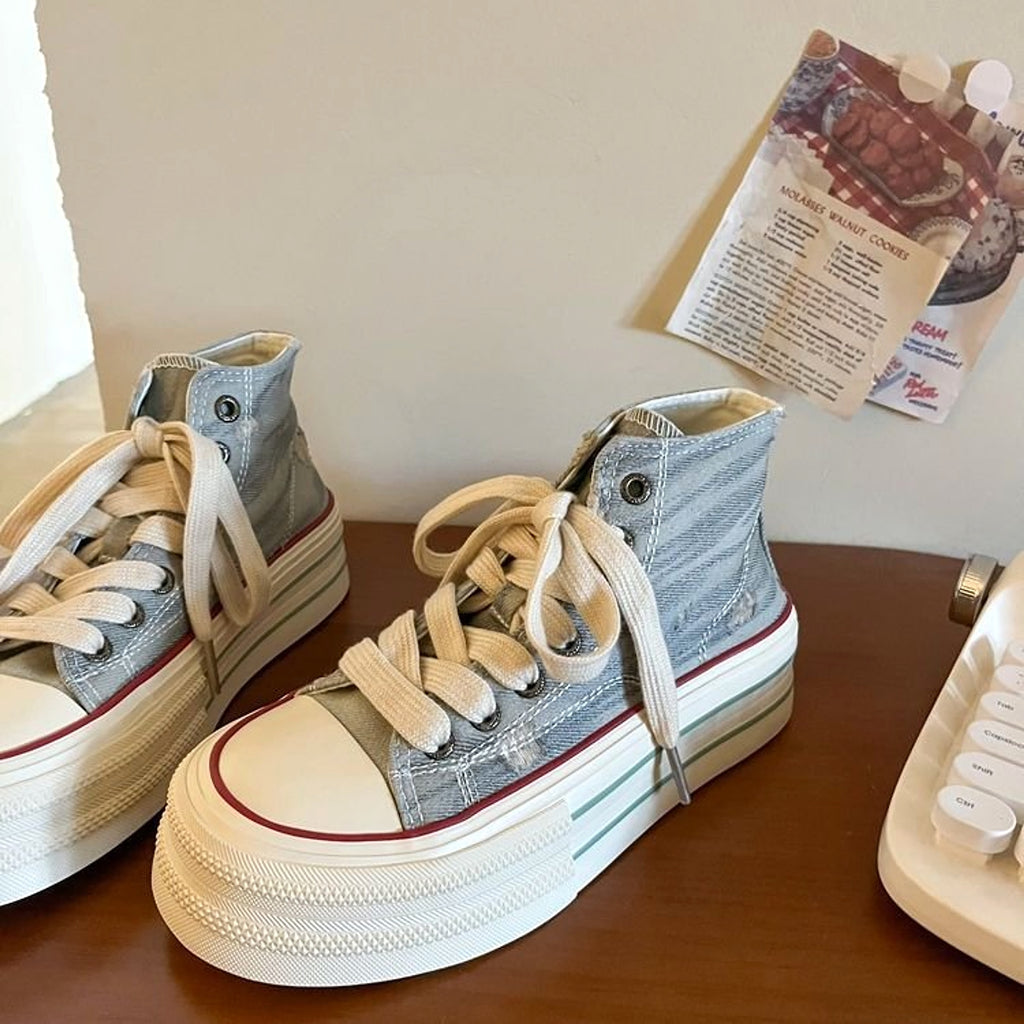 Women's Synthetic Leather Lace-up High-top Rubber Casual Shoes - enhanced image 6