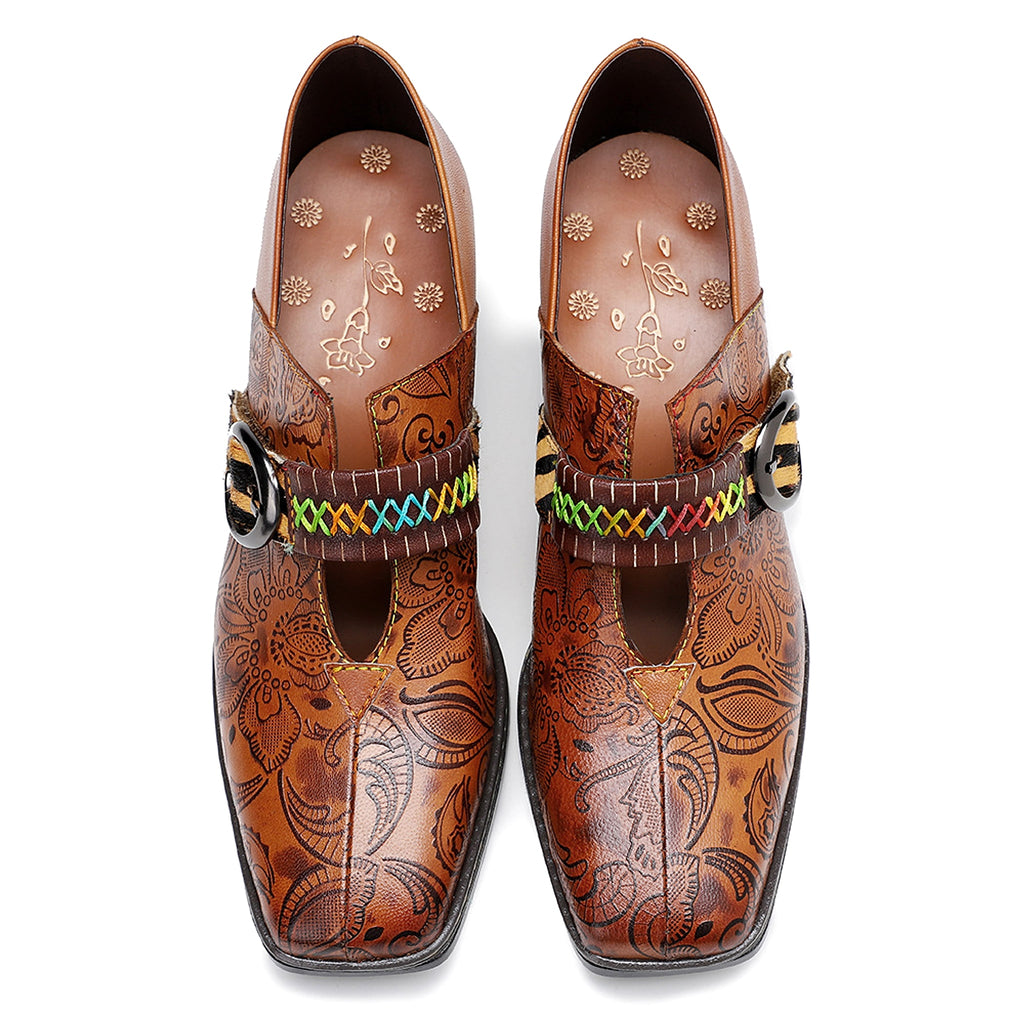 Women's thick heel leather shoes - enhanced image 6