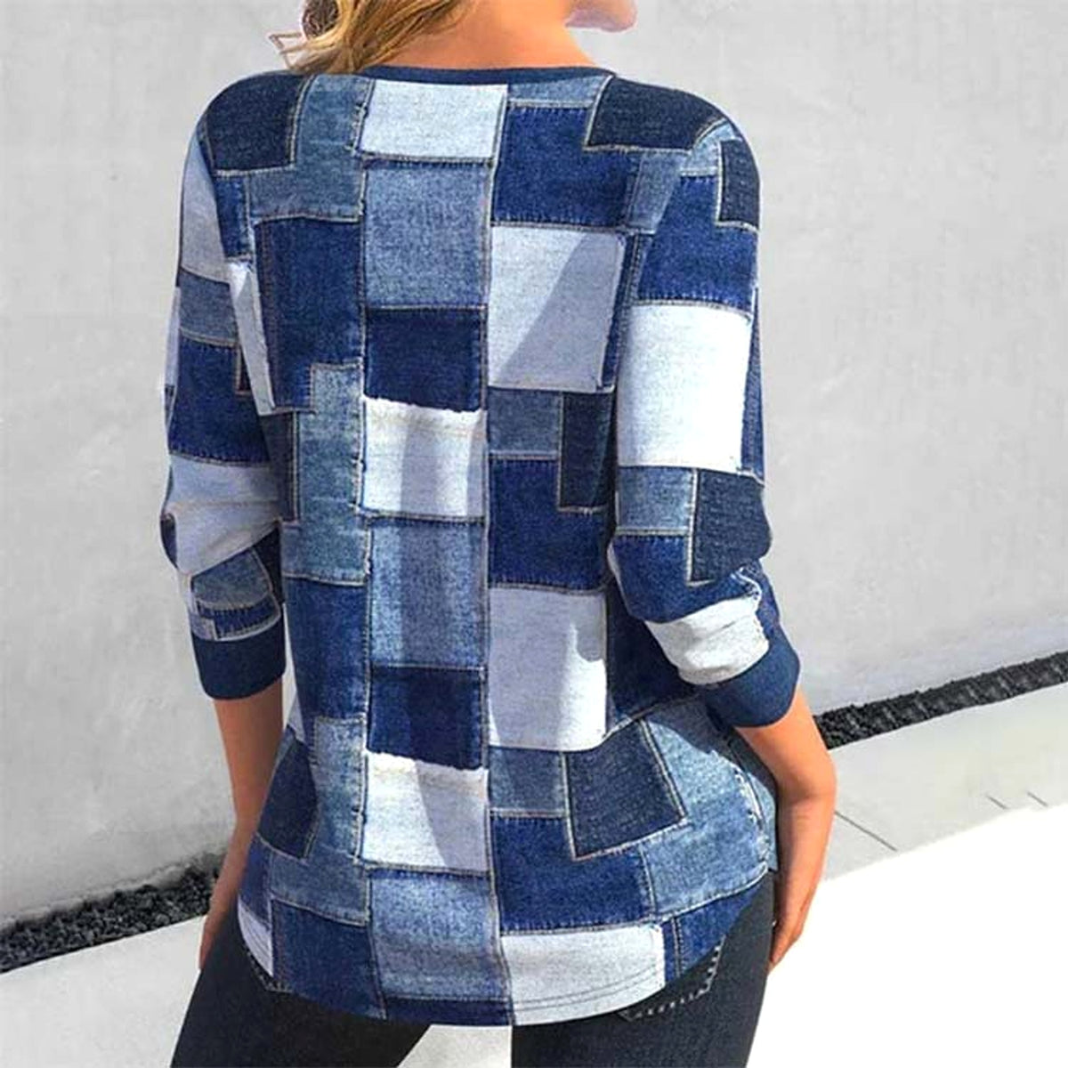 Women's Zipper Long Sleeve Geometric Top T-Shirt - enhanced image 6