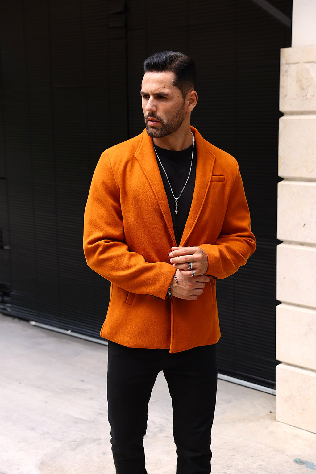 Wool British Polo Collar Solid Color Casual Trench Coat - enhanced image 6