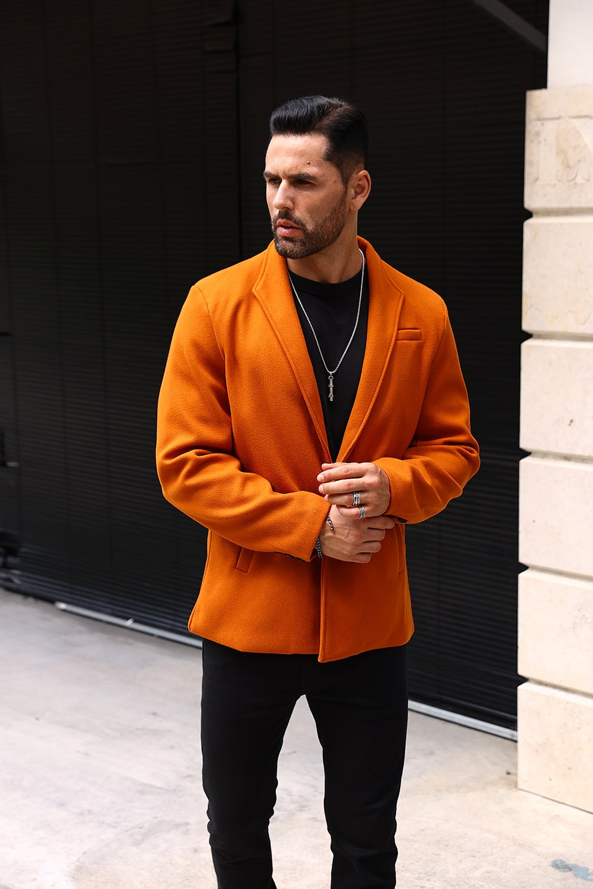 Wool British Polo Collar Solid Color Casual Trench Coat - enhanced image 6