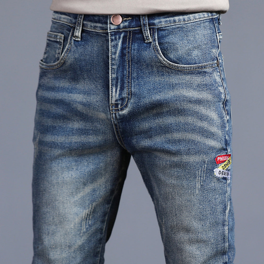Youth Retro Embroidered Denim Pants Men Jeans - enhanced image 6