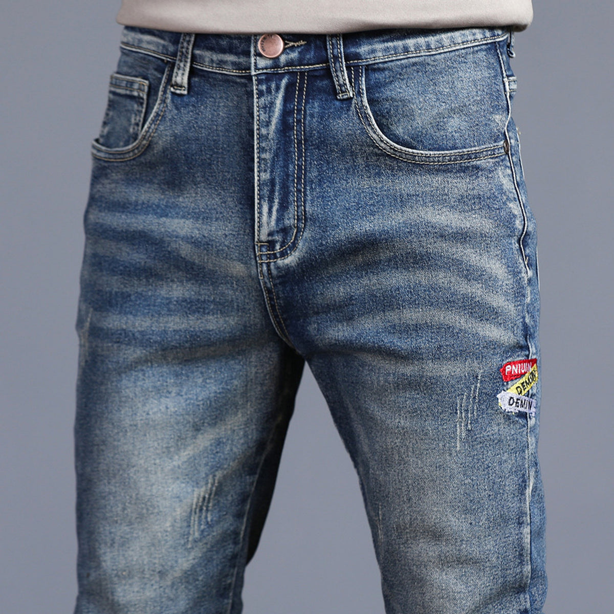 Youth Retro Embroidered Denim Pants Men Jeans - enhanced image 6