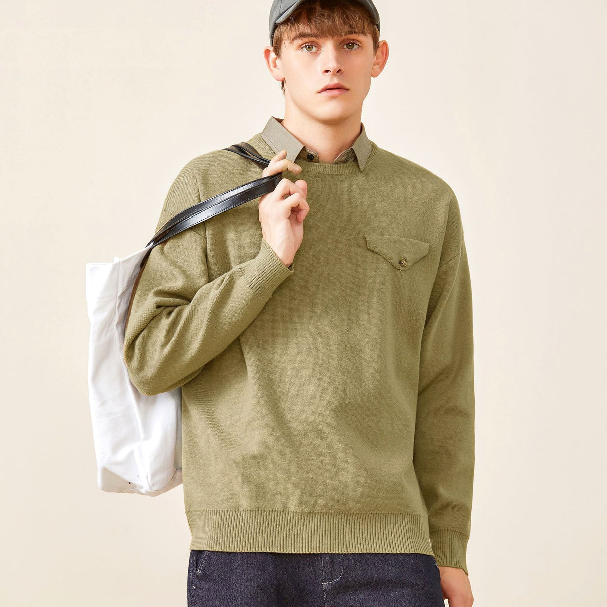 Youth Simple Everyday Fake Pocket Decorated Sweater Men - enhanced image 6