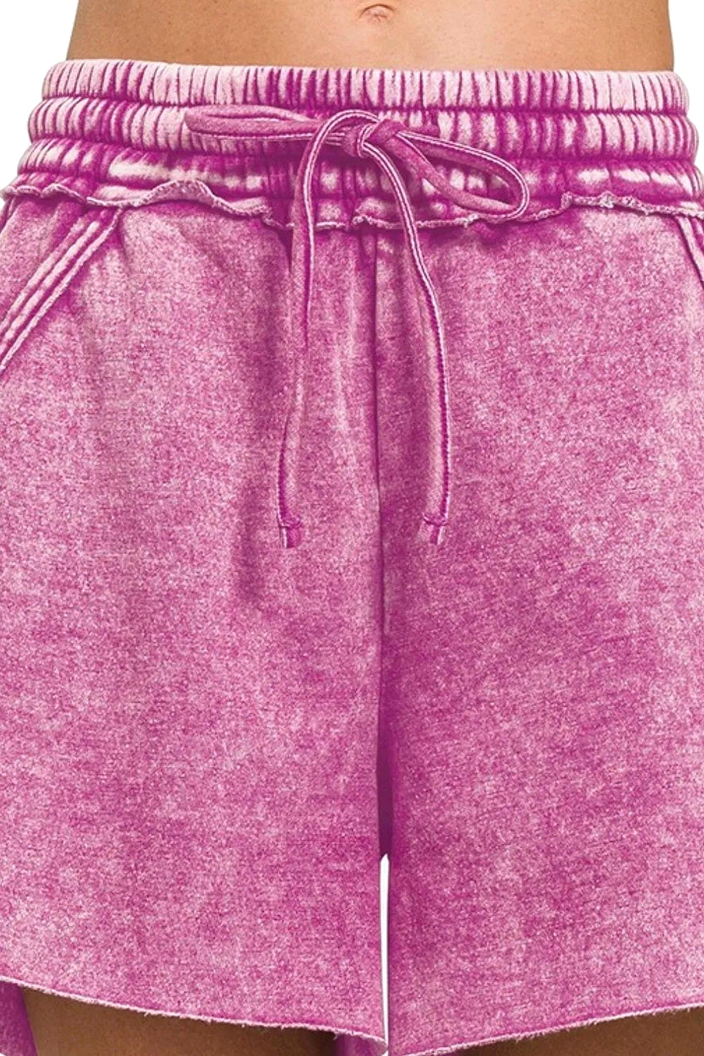 Zenana Acid Wash Fleece Drawstring Shorts With Pockets - enhanced image 6