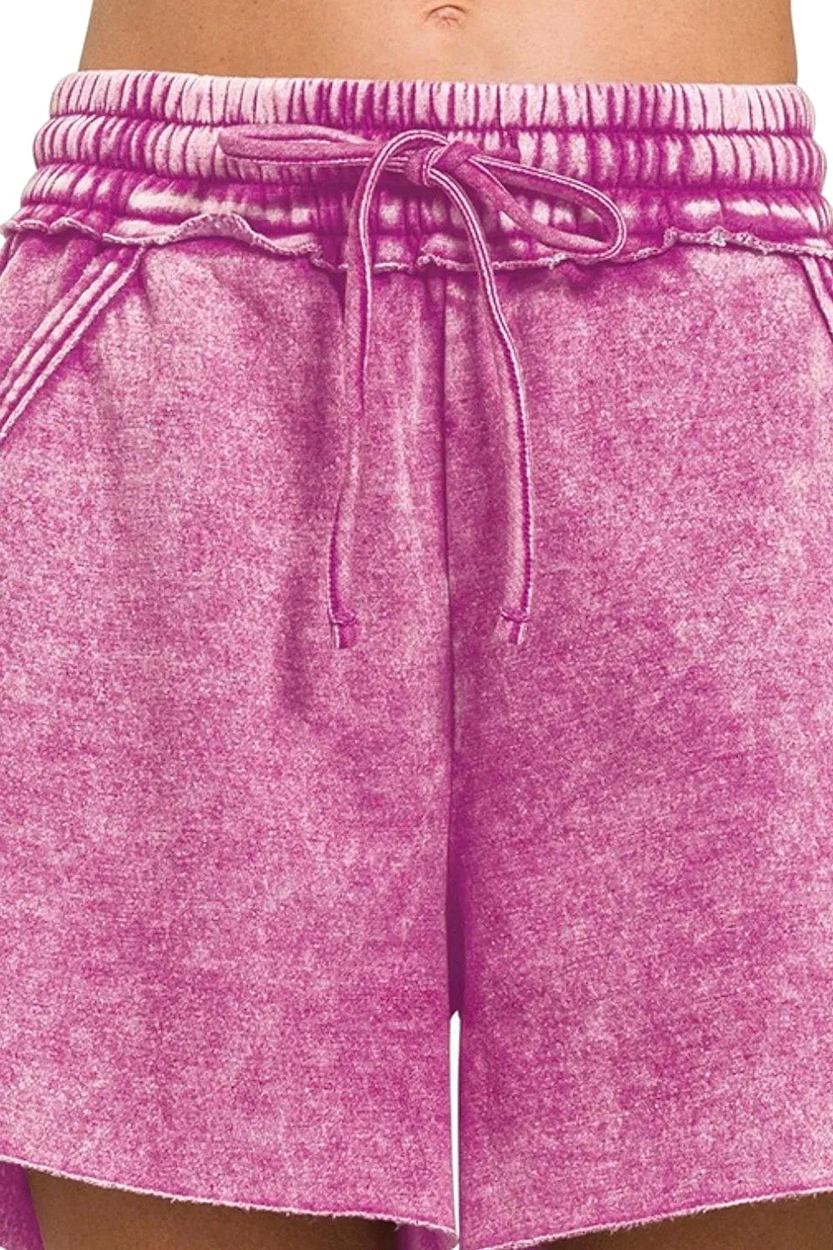 Zenana Acid Wash Fleece Drawstring Shorts With Pockets - enhanced image 6
