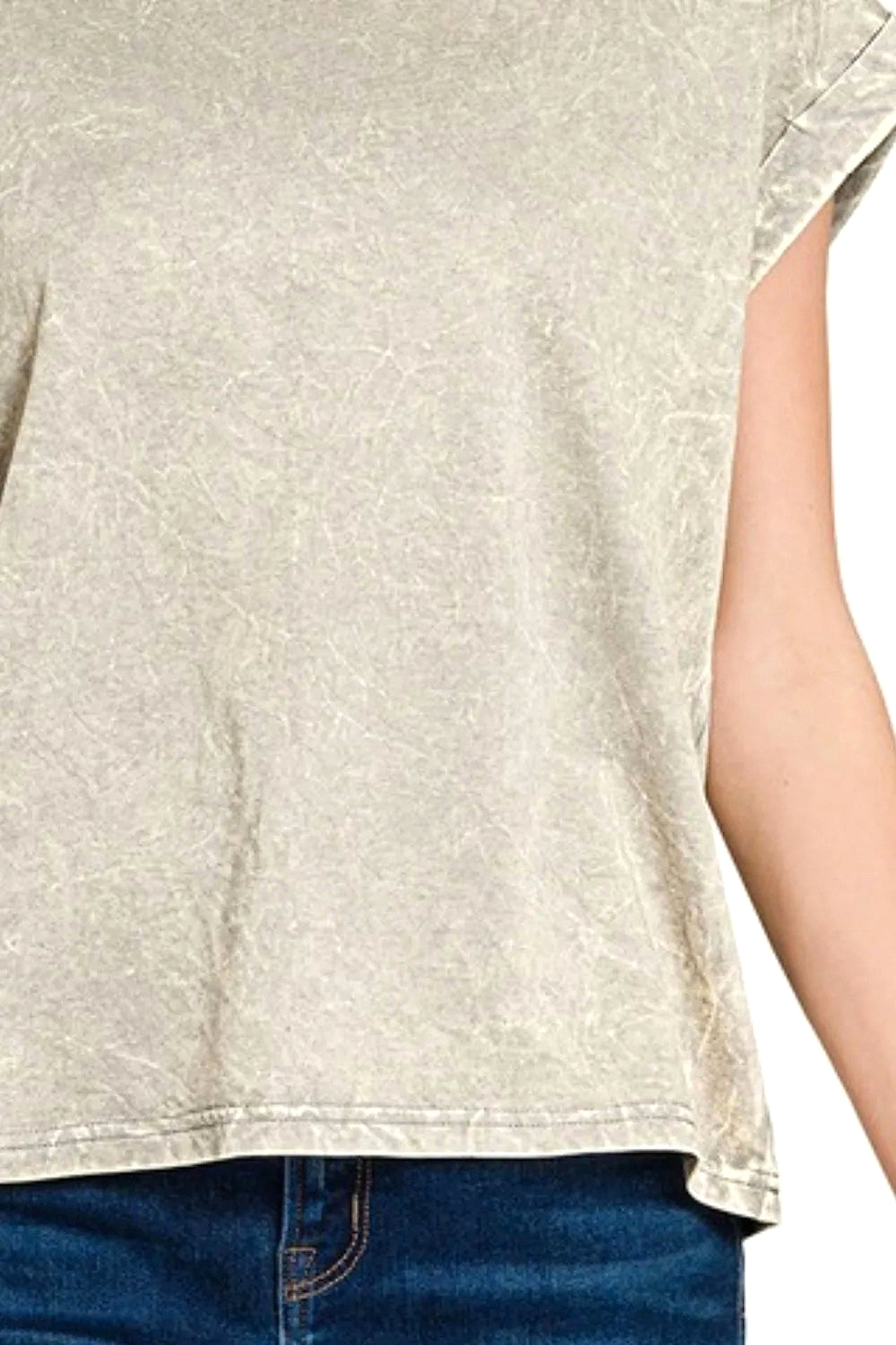 Zenana Crinkle Washed Round Neck Folded Short Sleeve Tee - enhanced image 6