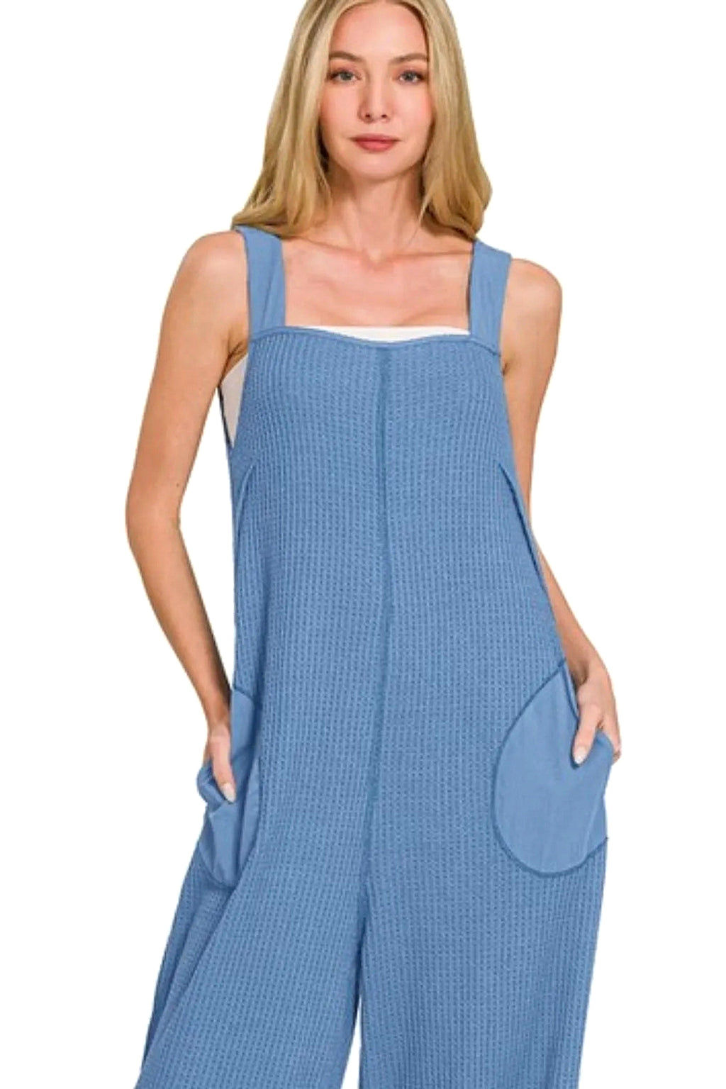 Zenana Knit Waffle Wide Leg Overalls - enhanced image 6
