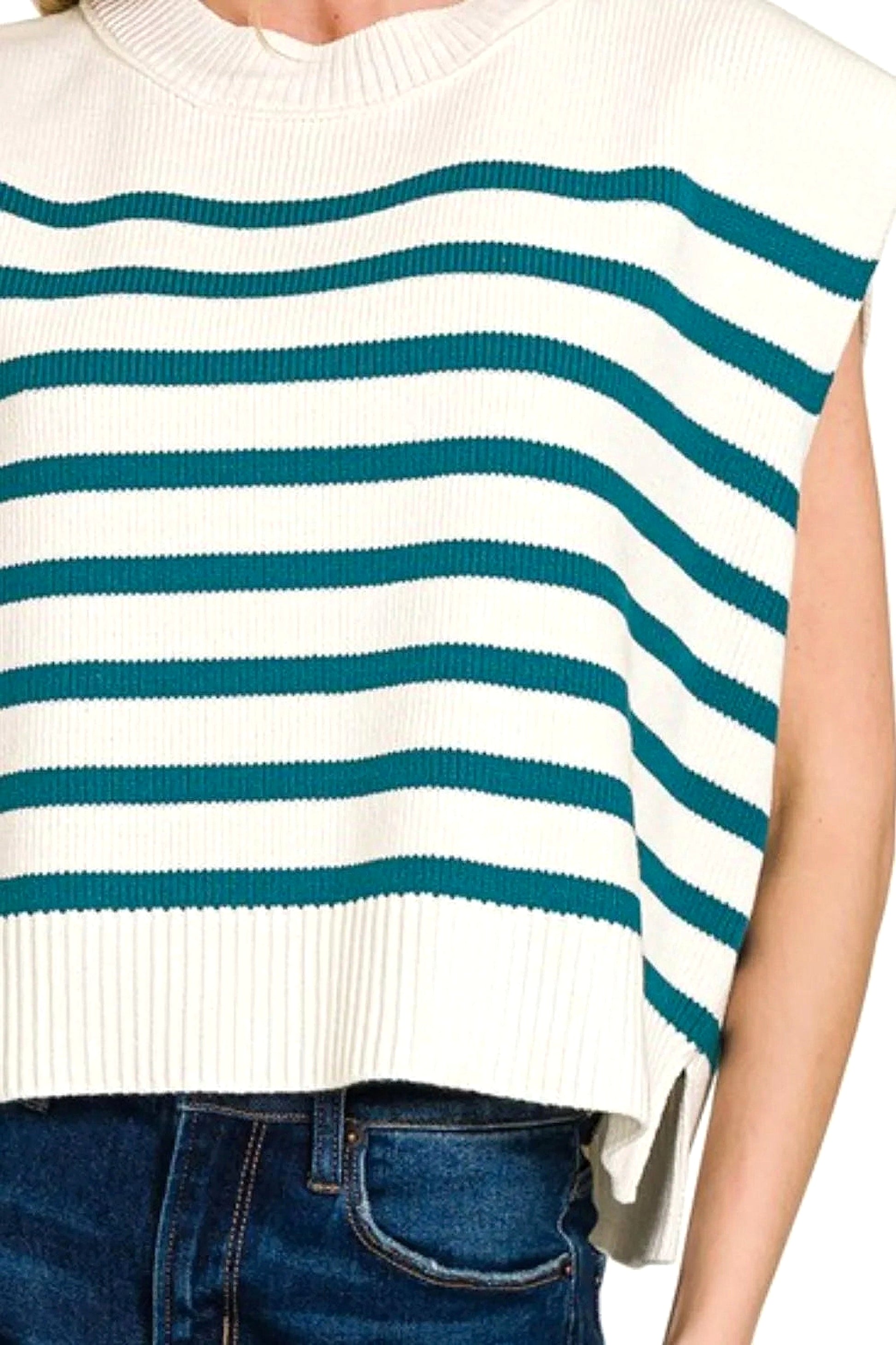 Zenana Oversized Crew Neck Stripe Sweater Vest - enhanced image 6