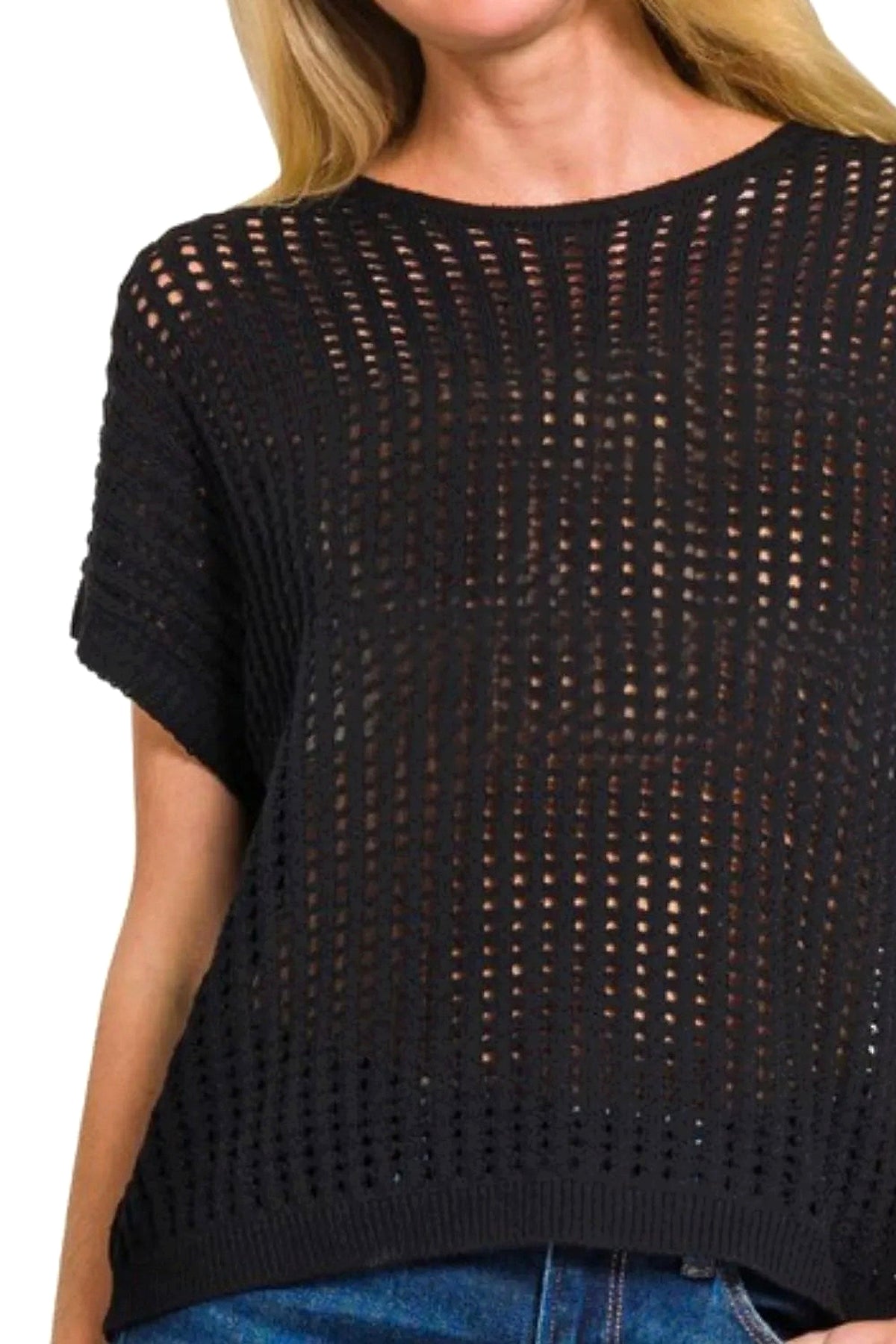 Zenana Viscose Crochet Knit Sheer Hollow Sweater - enhanced image 6