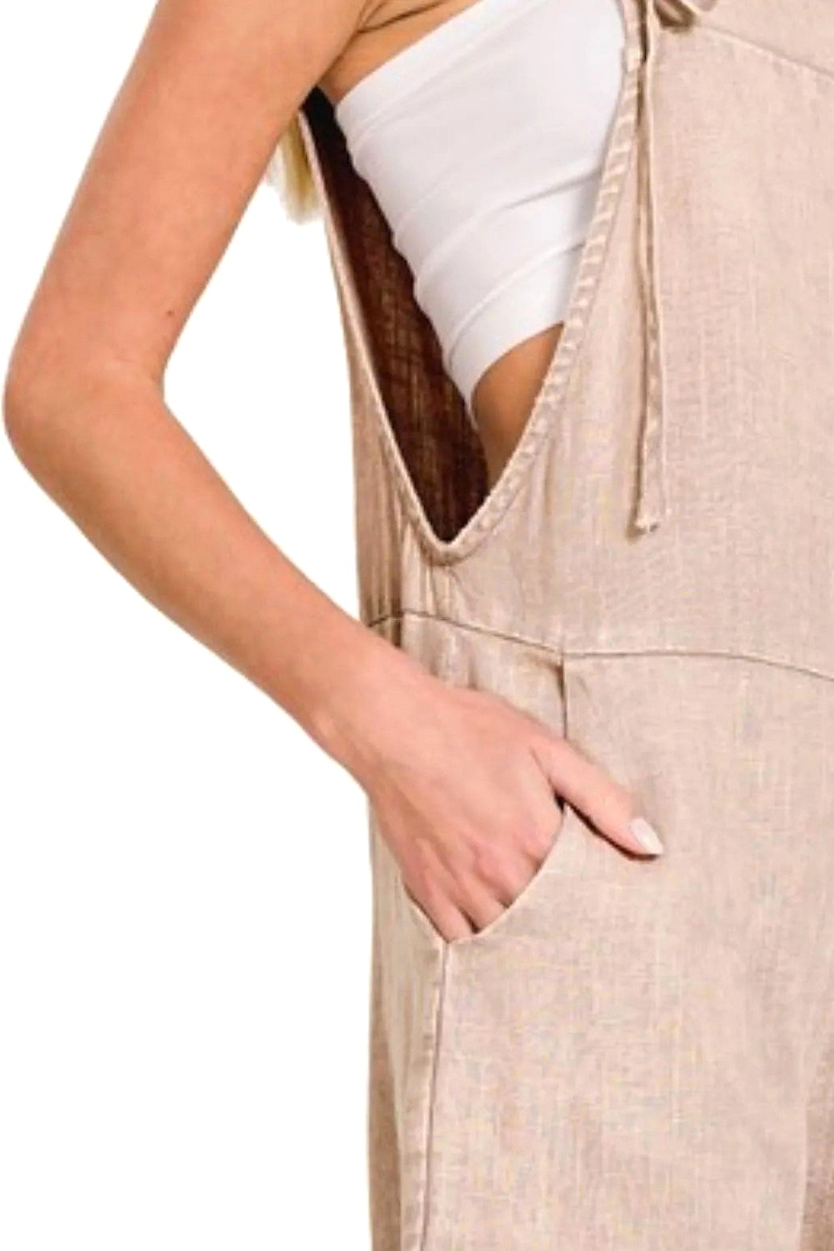 Zenana Washed Linen Knot Strap Rompers - enhanced image 6